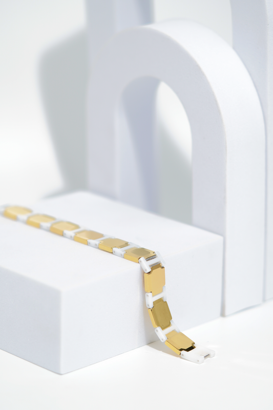 Golden & White Bold Ceramic bracelet for men. worldjewel.in men's bracelets