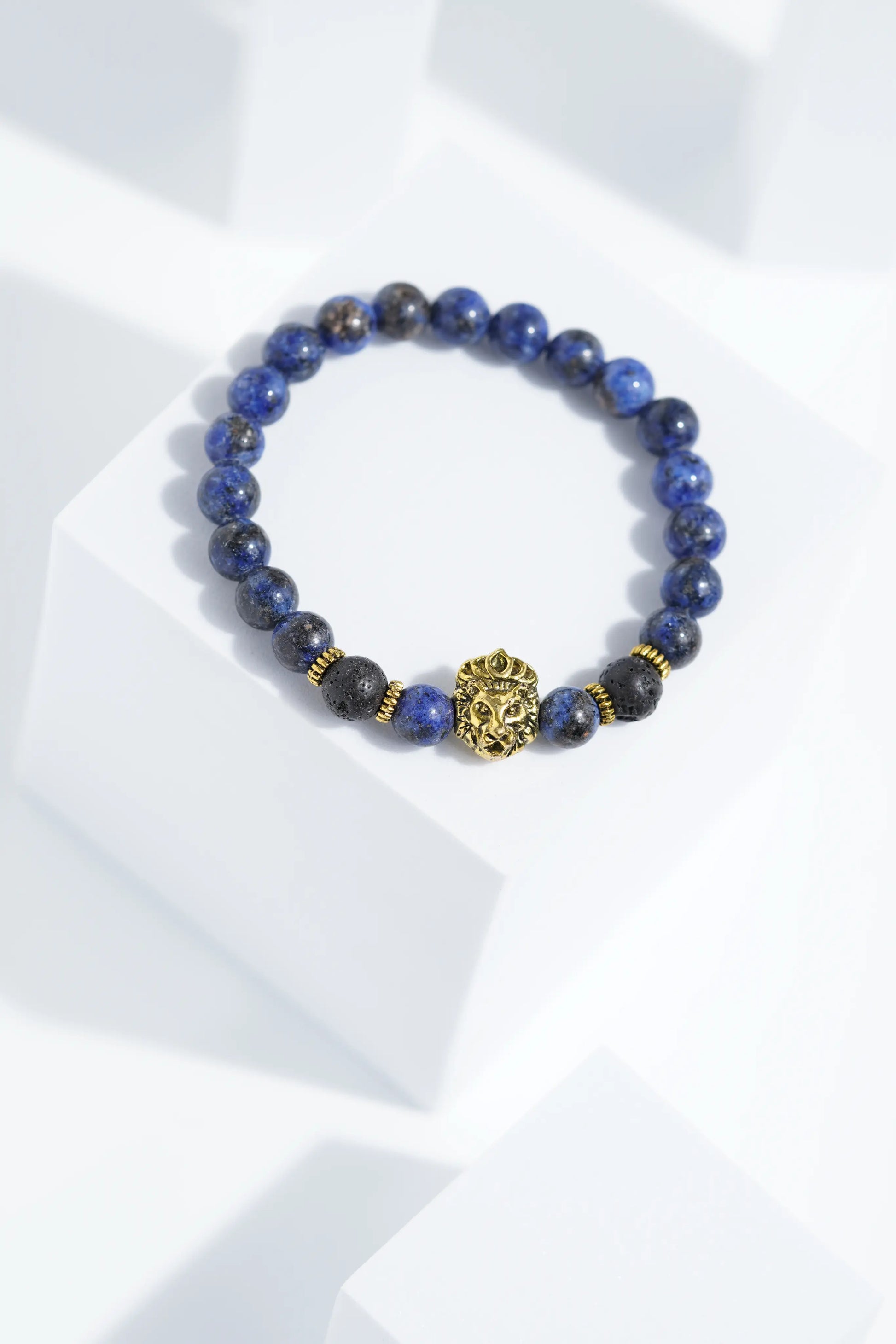 Dark Blue Golden Lion Head Bead Bracelets | Unisex. worldjewel.in Bead Bracelets