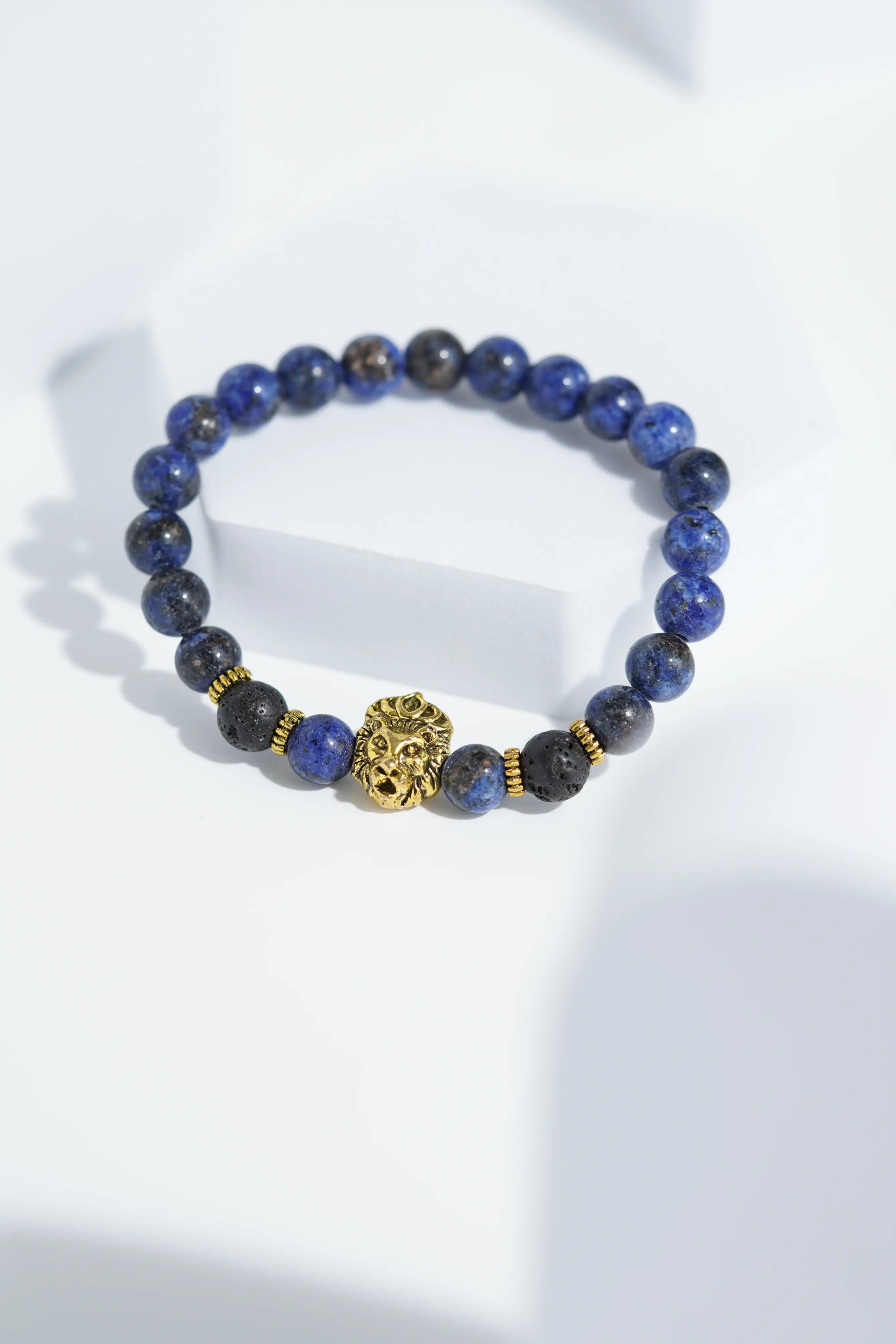 Dark Blue Golden Lion Head Bead Bracelets | Unisex. worldjewel.in Bead Bracelets