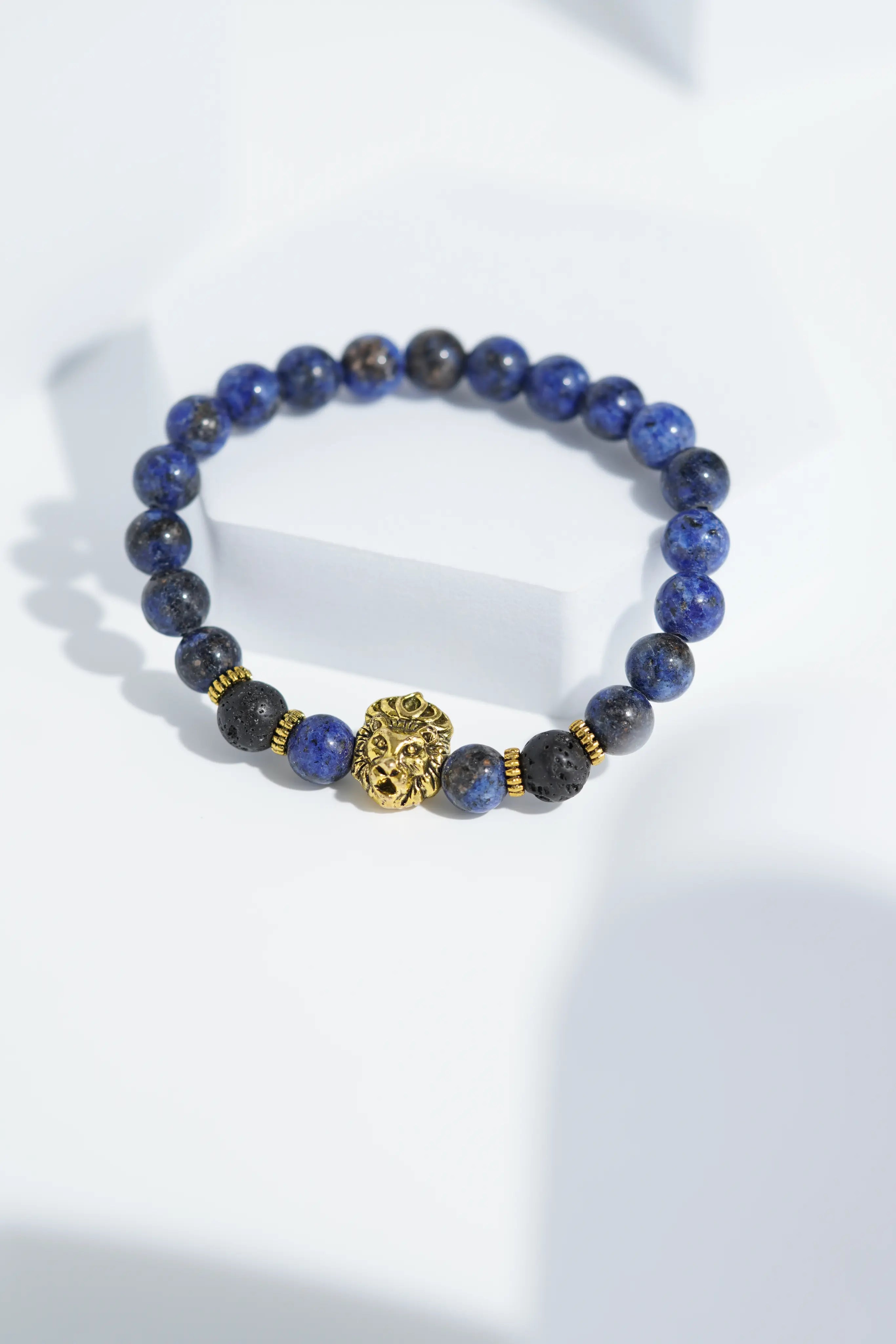 Dark Blue Golden Lion Head Bead Bracelets | Unisex. worldjewel.in Bead Bracelets