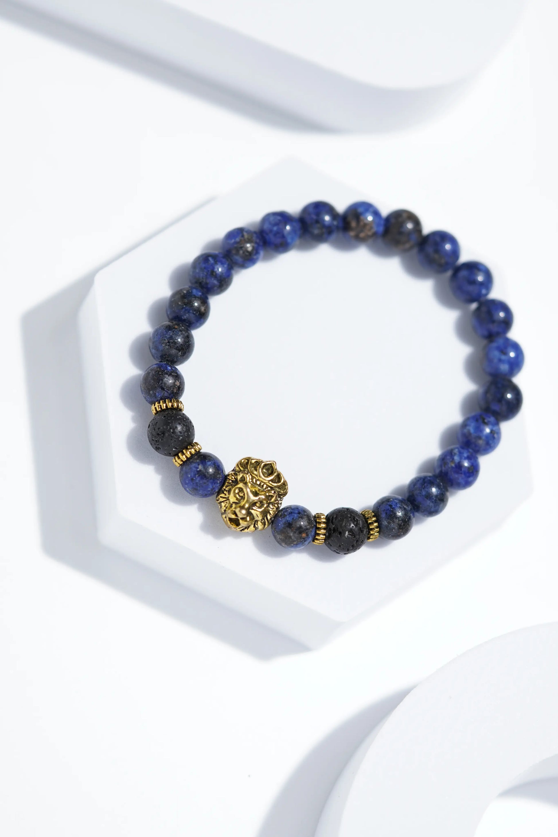 Dark Blue Golden Lion Head Bead Bracelets | Unisex. worldjewel.in Bead Bracelets