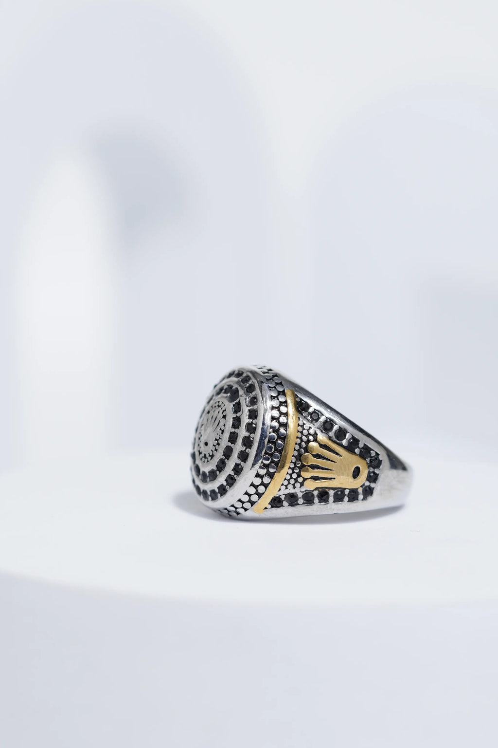Diamond Studded Silver & Golden Textured Stainless Steel Ring For Men. worldjewel.in men's ring
