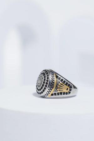 Diamond Studded Silver & Golden Textured Stainless Steel Ring For Men. worldjewel.in men's ring