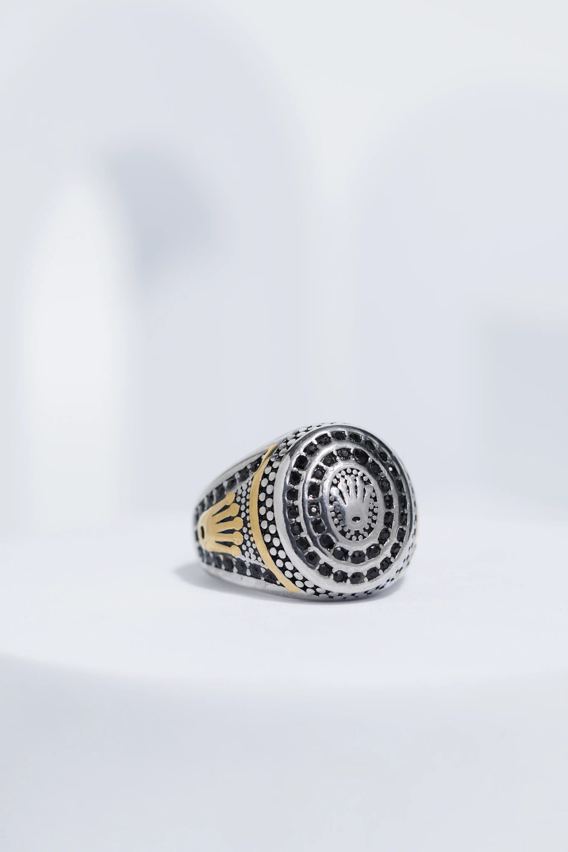 Diamond Studded Silver & Golden Textured Stainless Steel Ring For Men. worldjewel.in men's ring