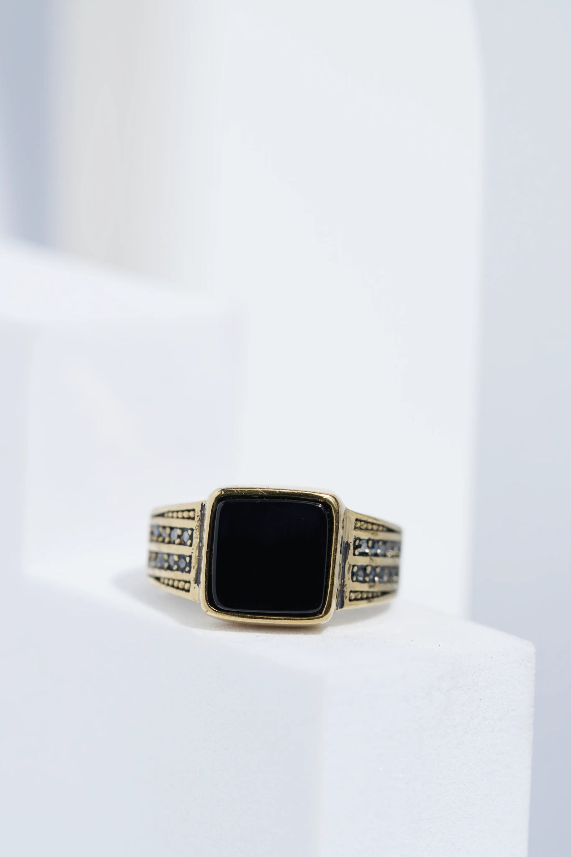 Gold Stone With Black Diamond Turkish Ring For Men worldjewel.in men's ring