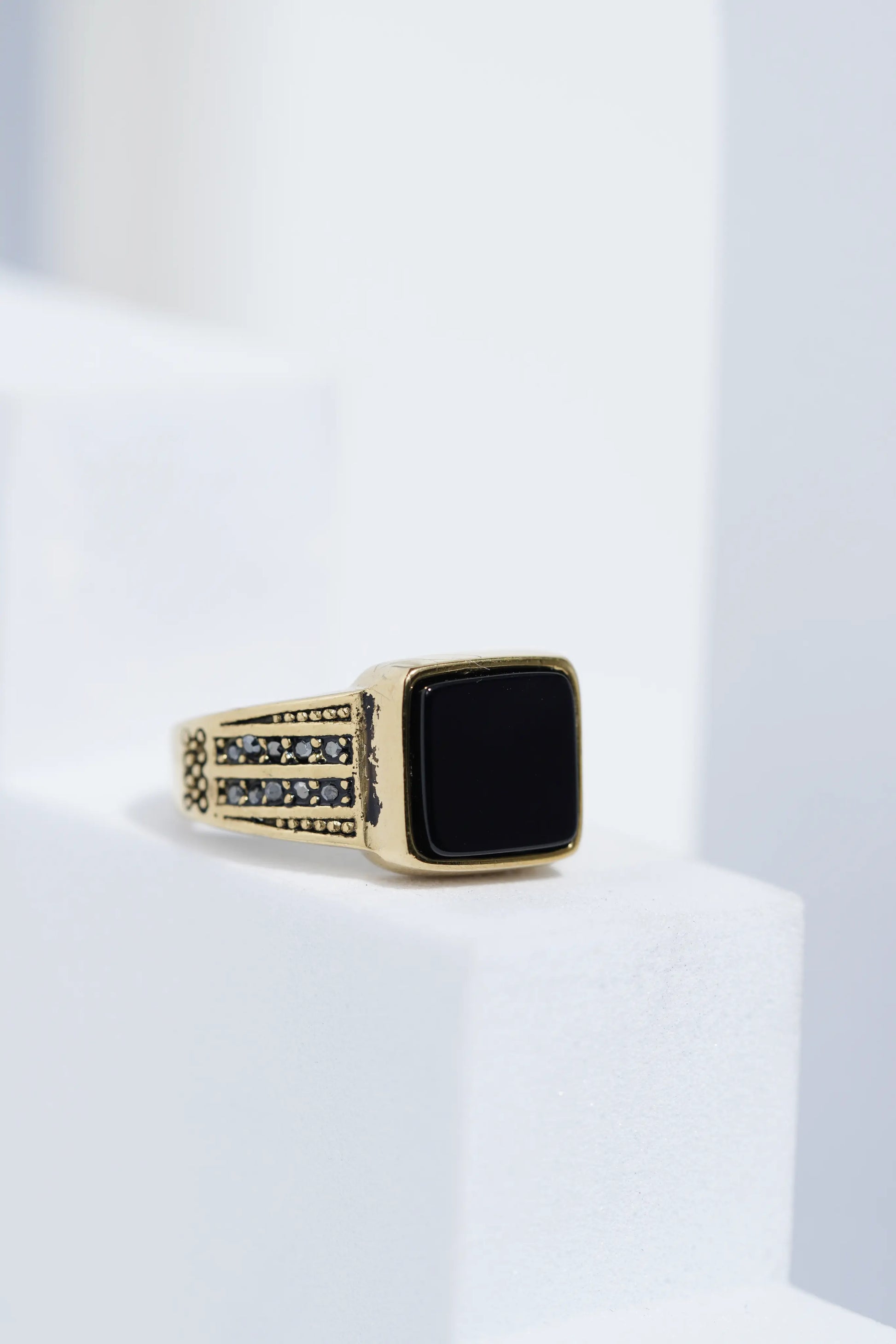 Gold Stone With Black Diamond Turkish Ring For Men worldjewel.in men's ring
