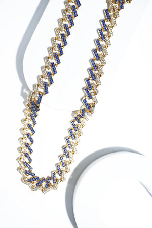 Gold-Tone Blue & White Diamond  | Ice-chain | Unisex | Hiphop style | 18 Inc - worldjewel.in