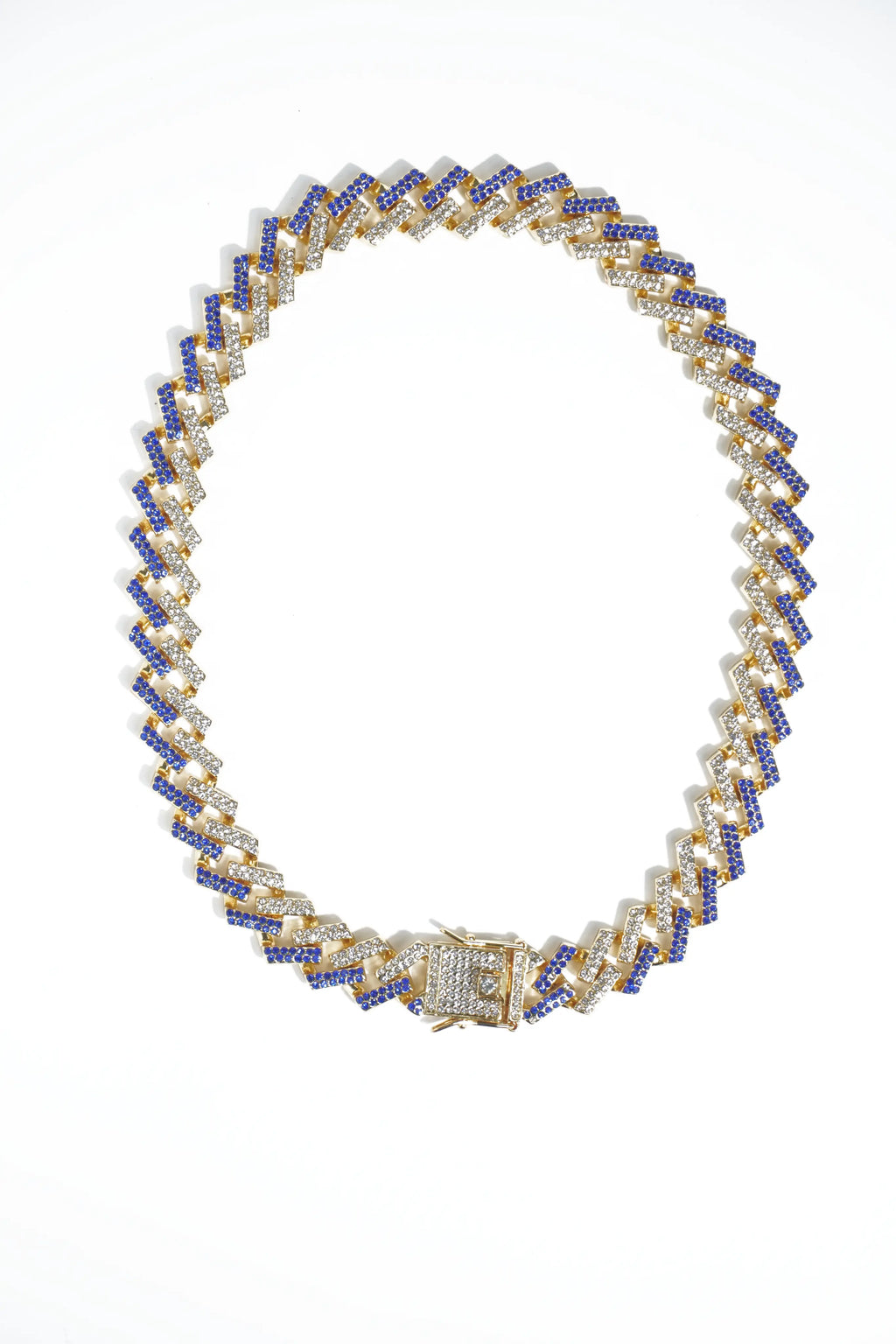 Gold-Tone Blue & White Diamond  | Ice-chain | Unisex | Hiphop style | 18 Inc - worldjewel.in