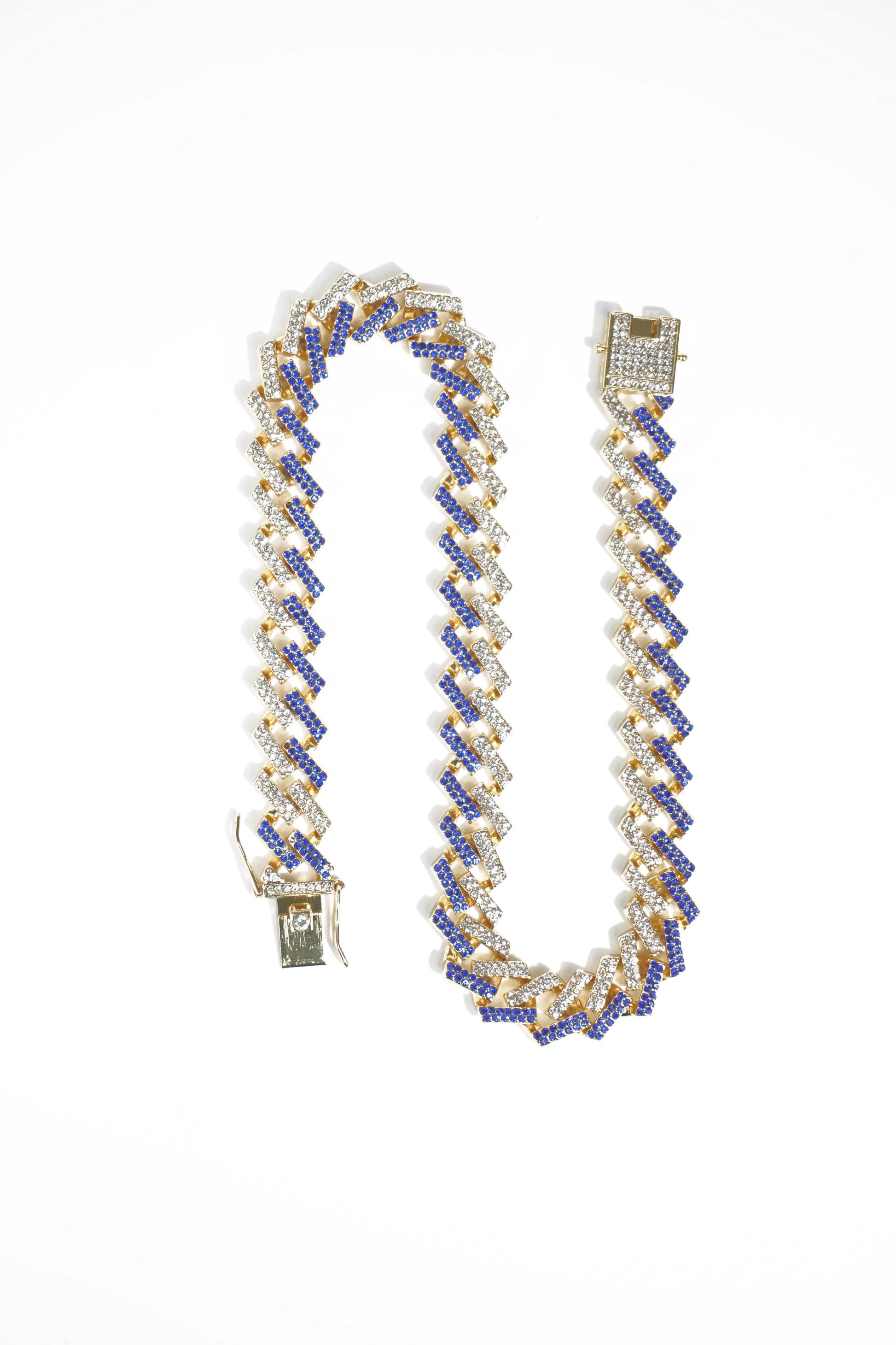 Gold-Tone Blue & White Diamond  | Ice-chain | Unisex | Hiphop style | 18 Inc - worldjewel.in