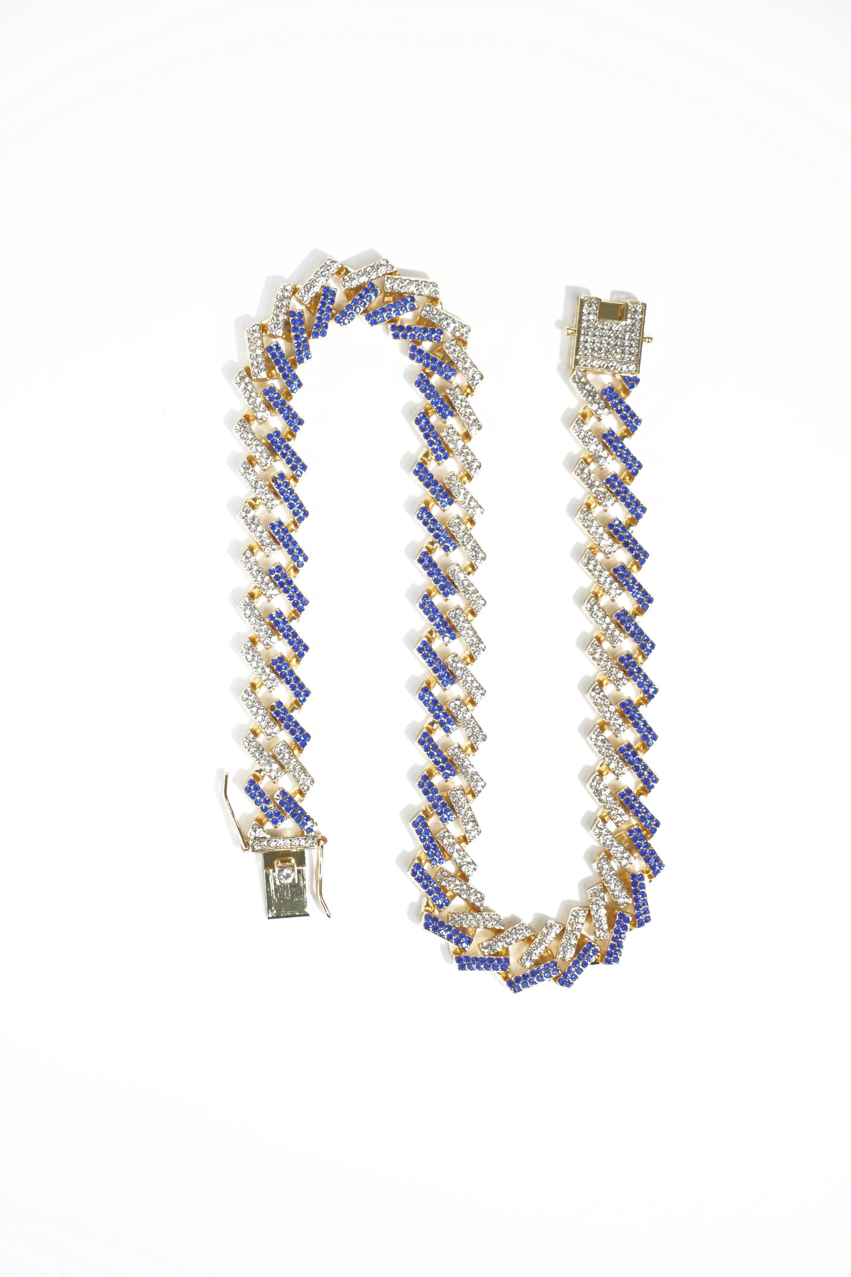 Gold-Tone Blue & White Diamond  | Ice-chain | Unisex | Hiphop style | 18 Inc - worldjewel.in