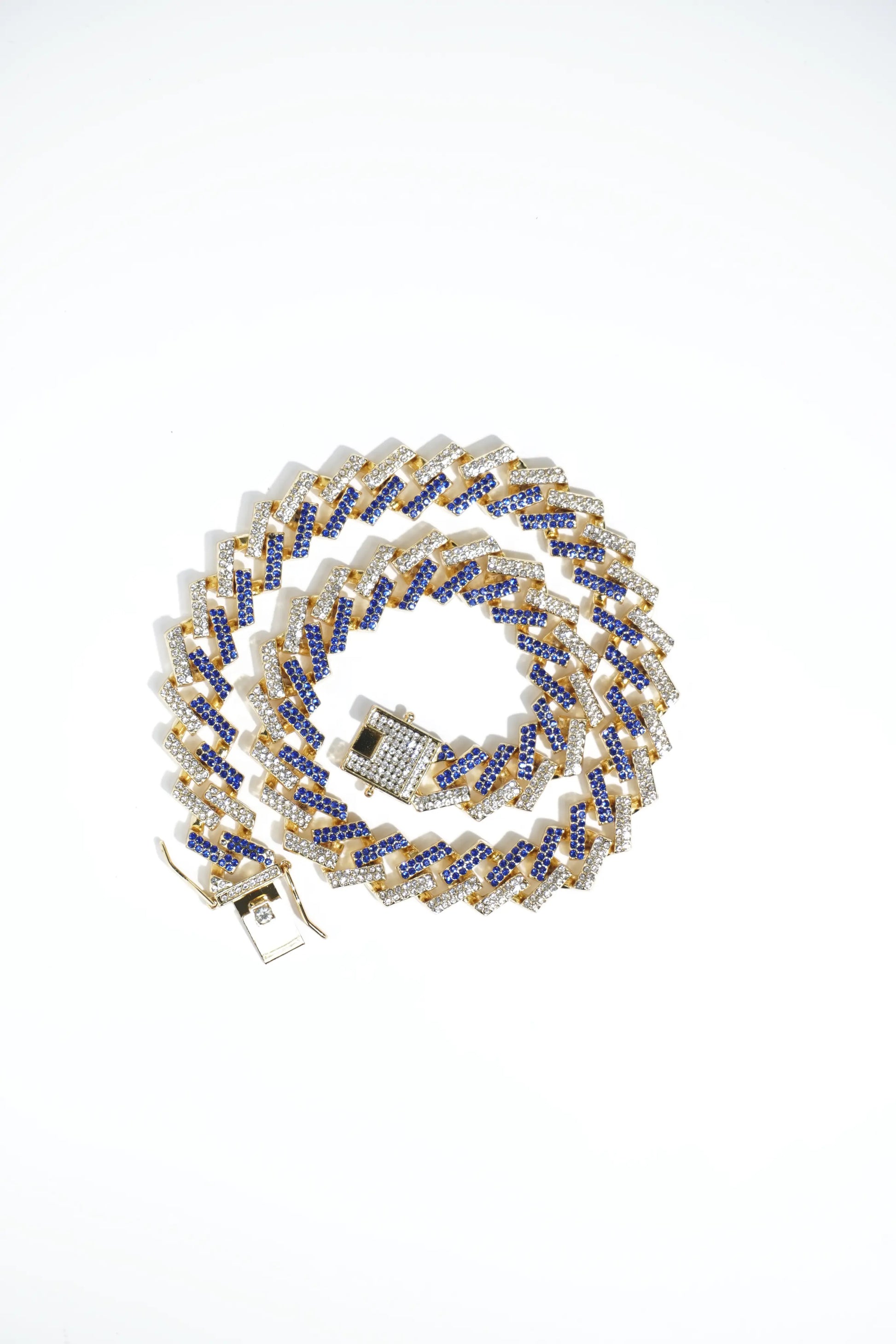 Gold-Tone Blue & White Diamond  | Ice-chain | Unisex | Hiphop style | 18 Inc - worldjewel.in