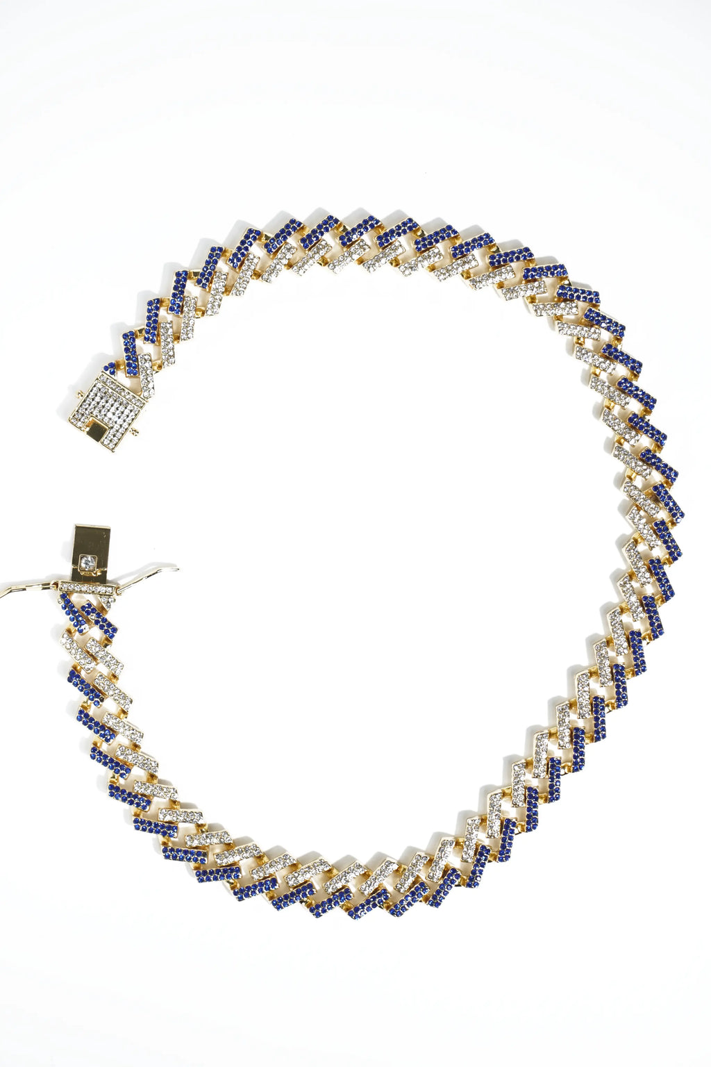 Gold-Tone Blue & White Diamond  | Ice-chain | Unisex | Hiphop style | 18 Inc - worldjewel.in
