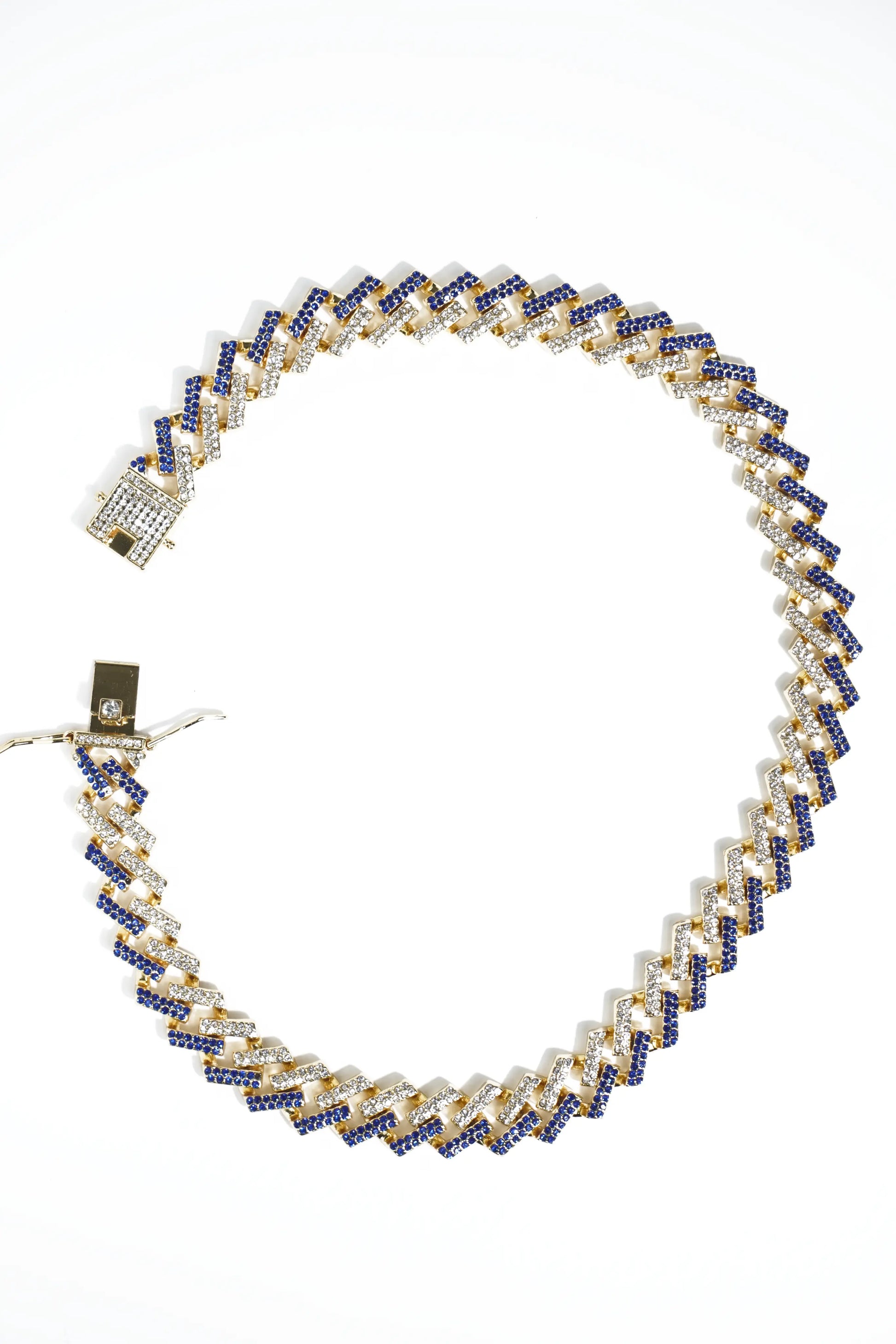 Gold-Tone Blue & White Diamond  | Ice-chain | Unisex | Hiphop style | 18 Inc - worldjewel.in