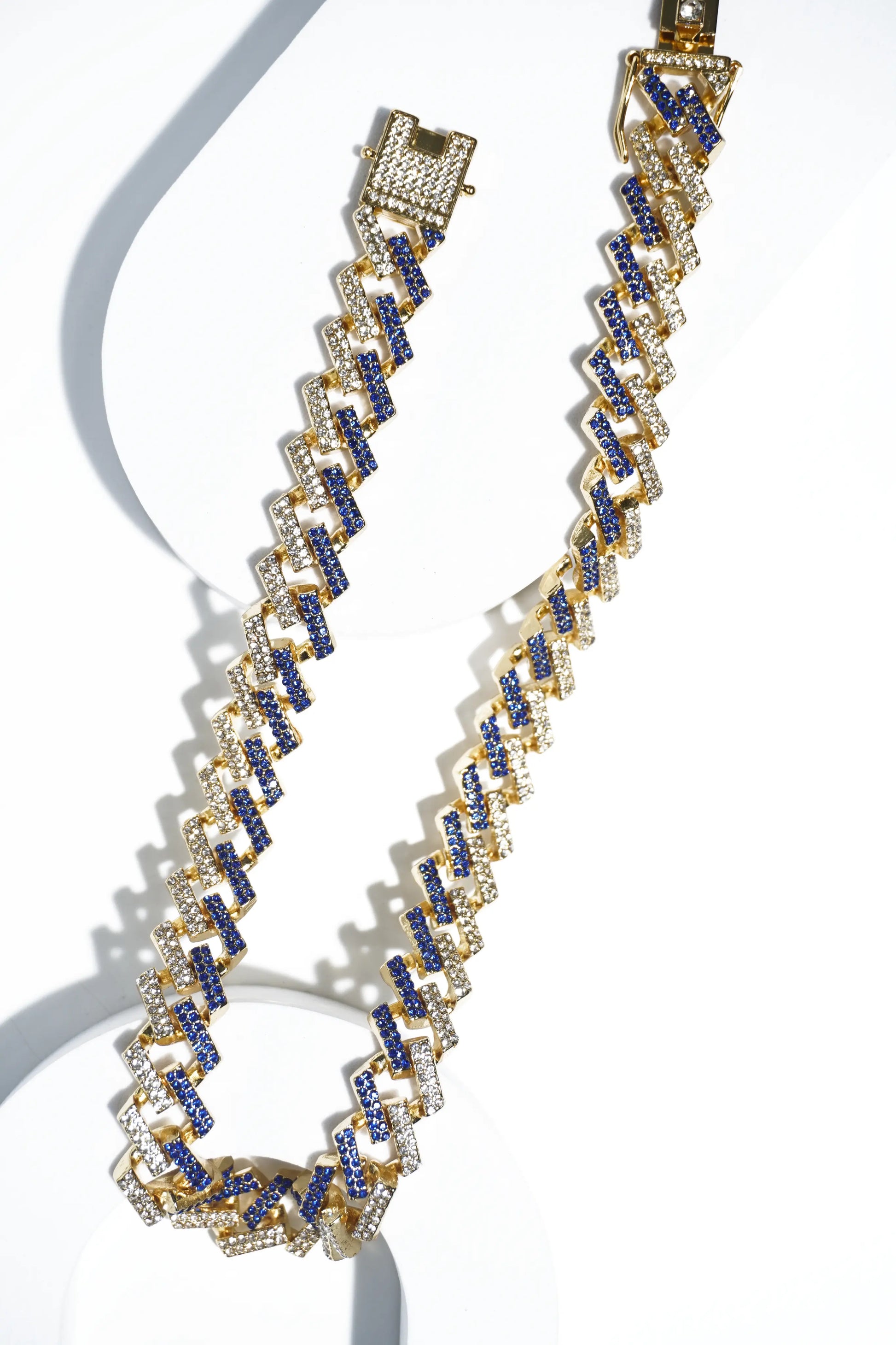 Gold-Tone Blue & White Diamond  | Ice-chain | Unisex | Hiphop style | 18 Inc - worldjewel.in