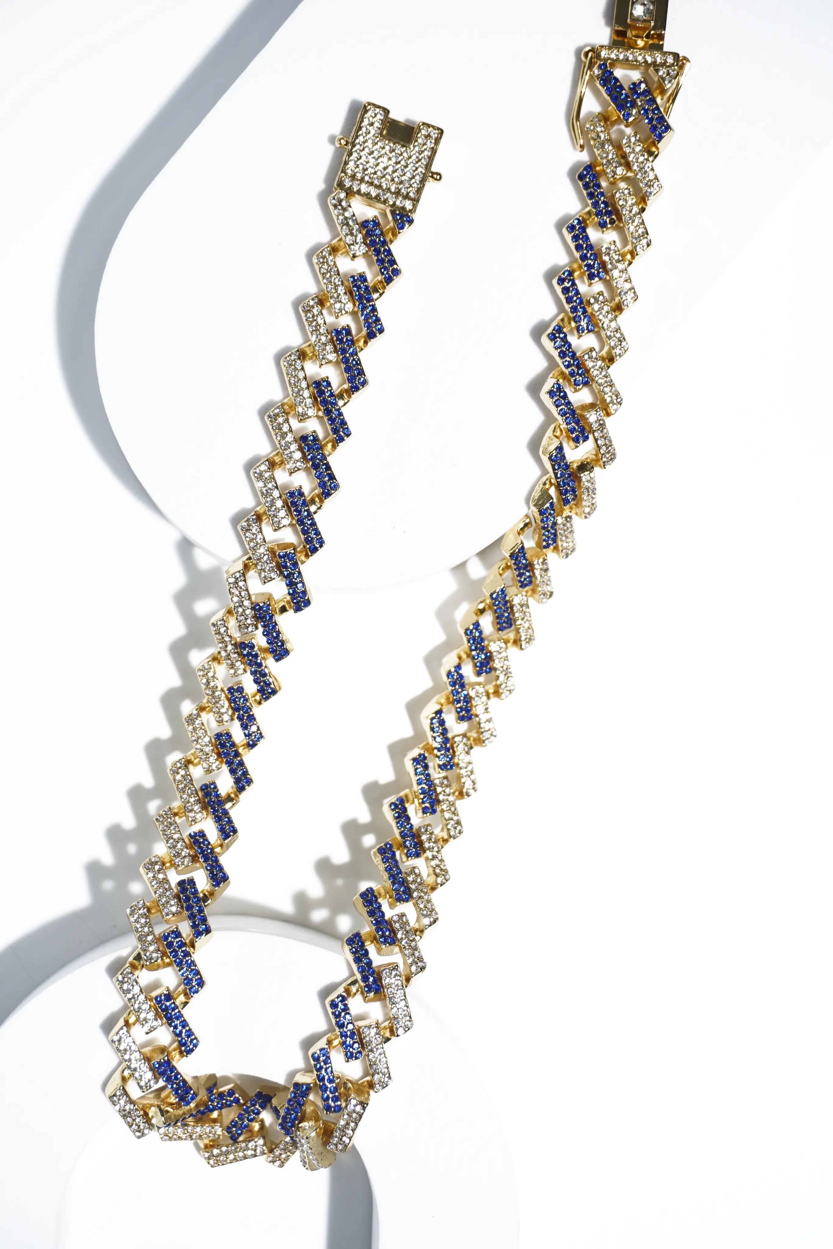 Gold-Tone Blue & White Diamond  | Ice-chain | Unisex | Hiphop style | 18 Inc - worldjewel.in