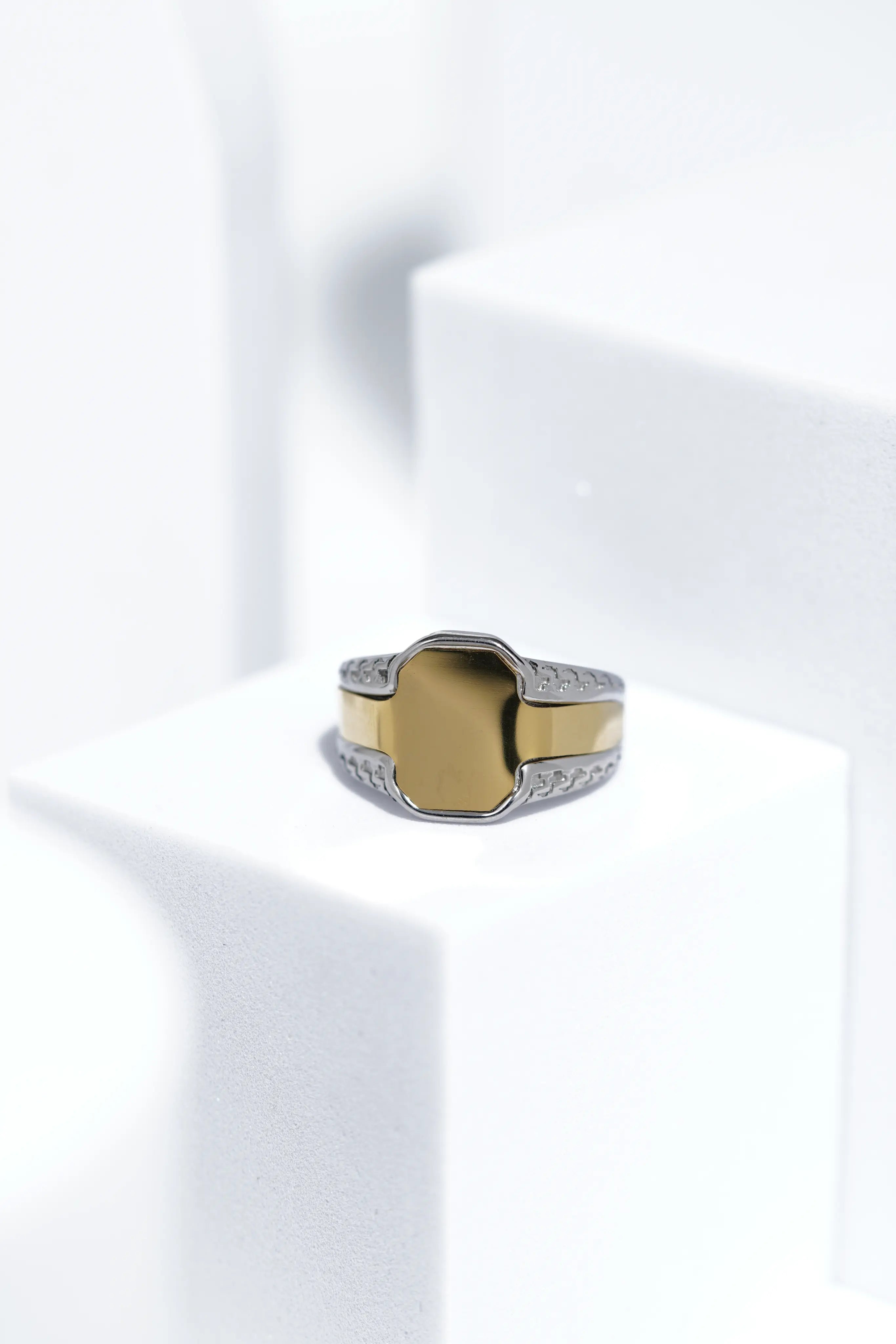 Gold and Black Shiny Stainless Steel Ring For Men. worldjewel.in men's ring