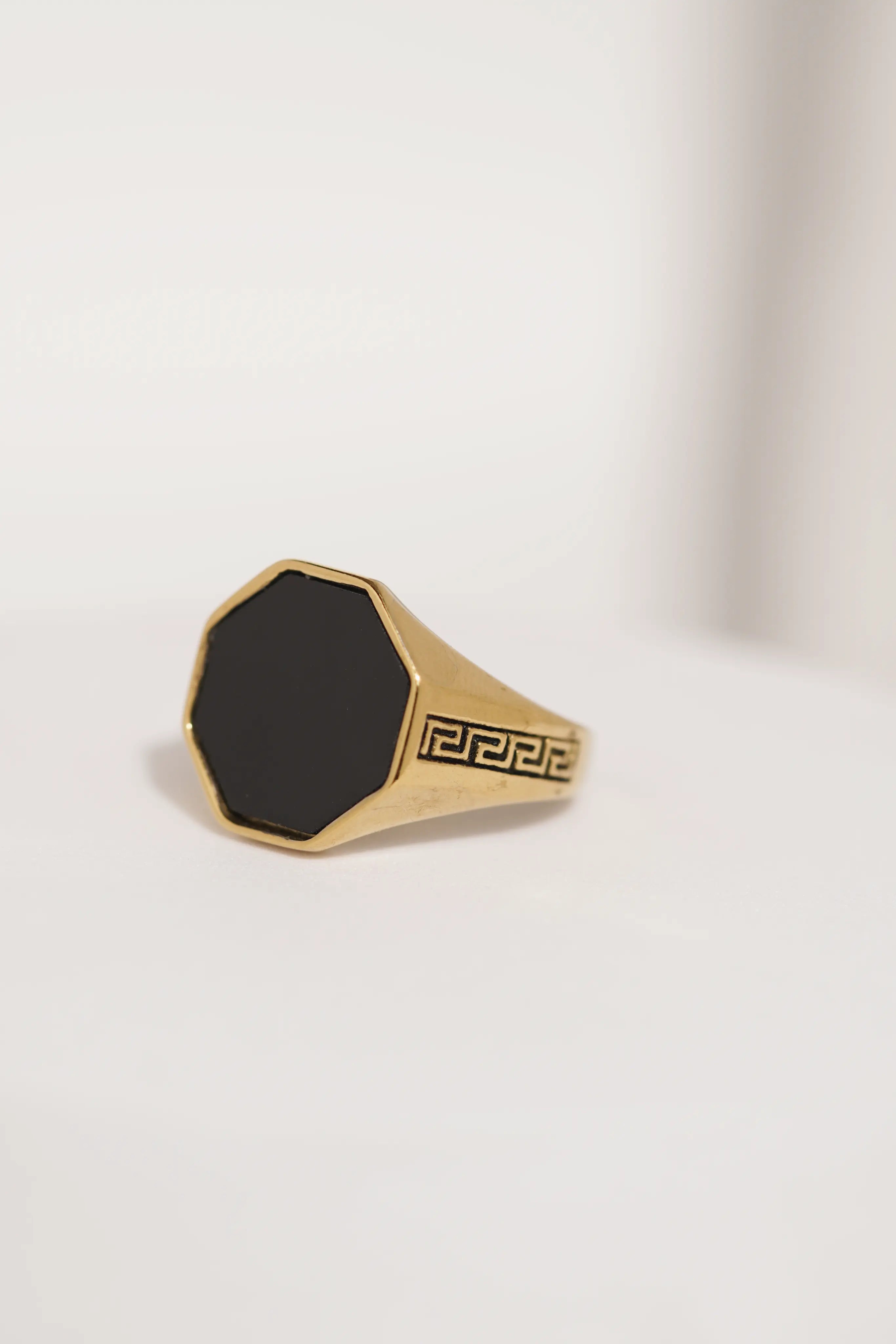 Gold with Black Stone Stainless Steel Ring For Men worldjewel.in men's ring
