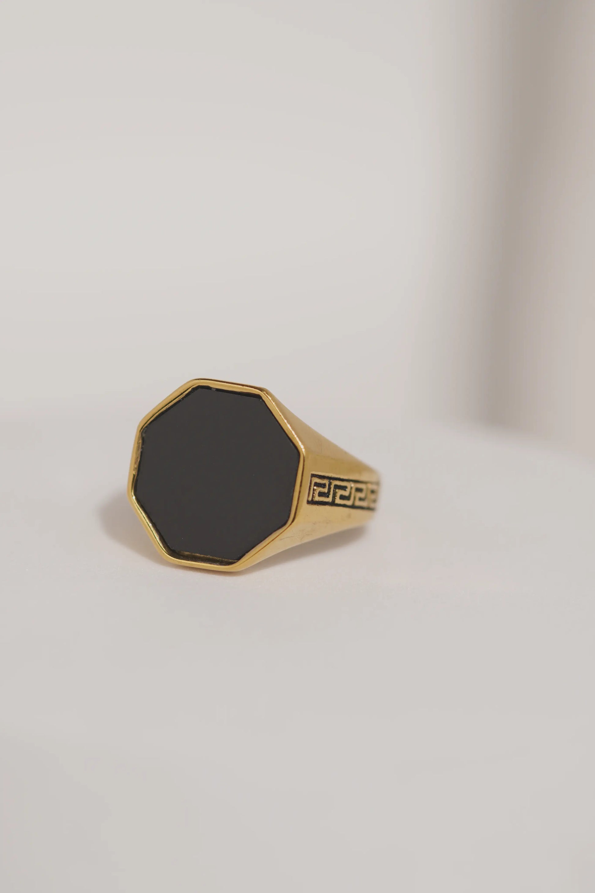 Gold with Black Stone Stainless Steel Ring For Men worldjewel.in men's ring