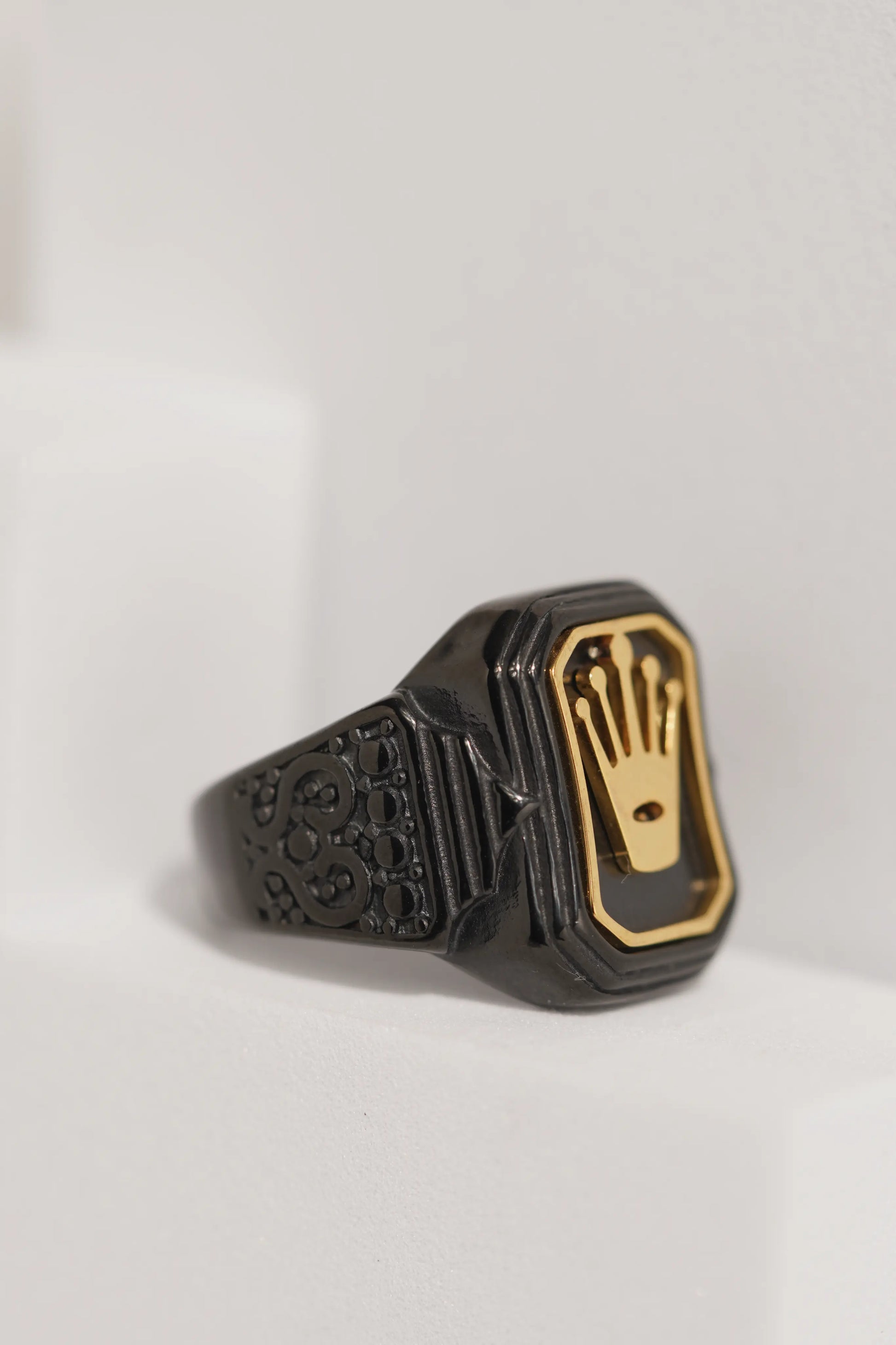 Golden Crown Black Stainless Steel Band Ring For Men worldjewel.in men's ring