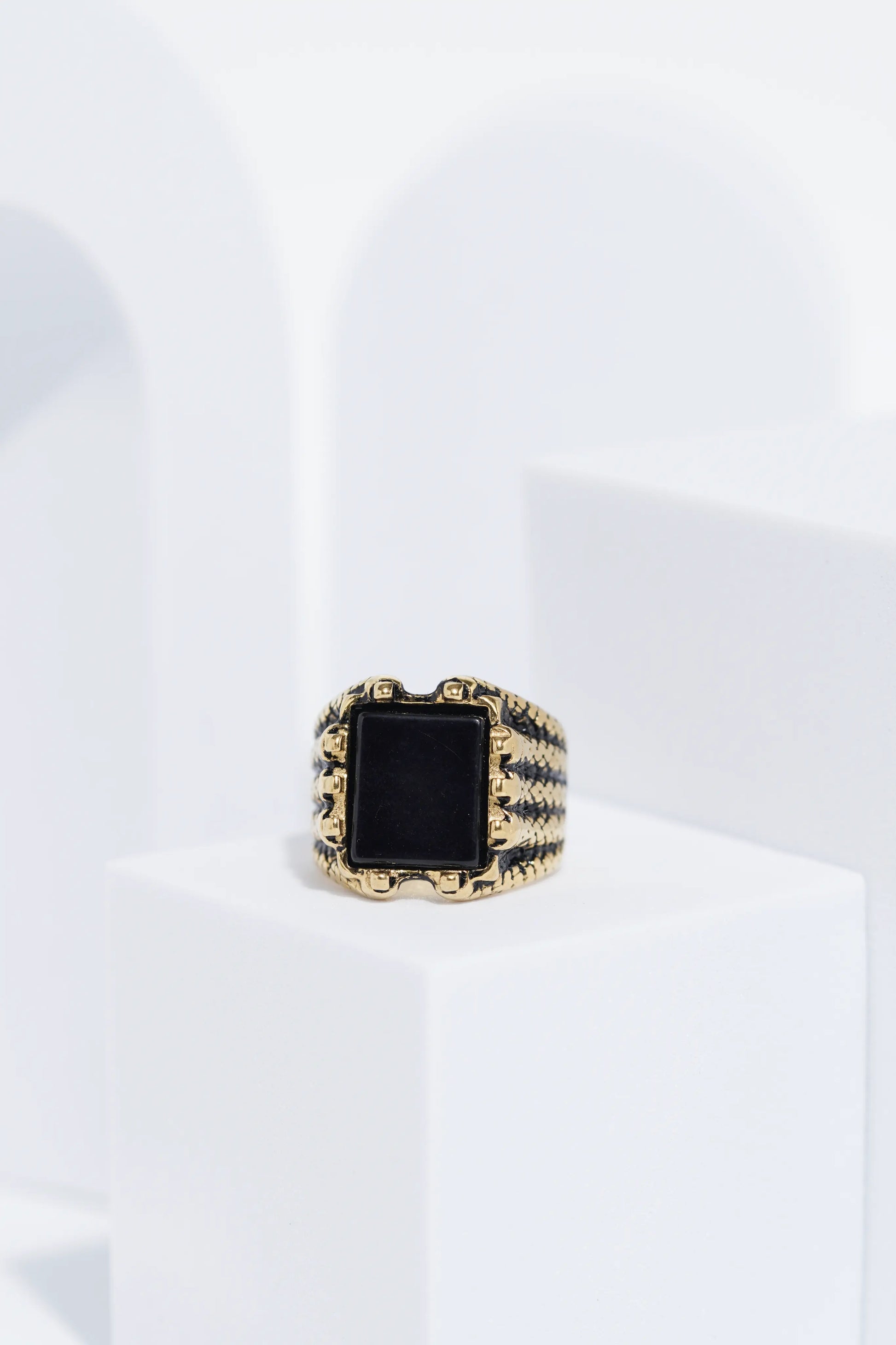Golden Oxidized Stainless Steel Ring For Men. worldjewel.in men's ring