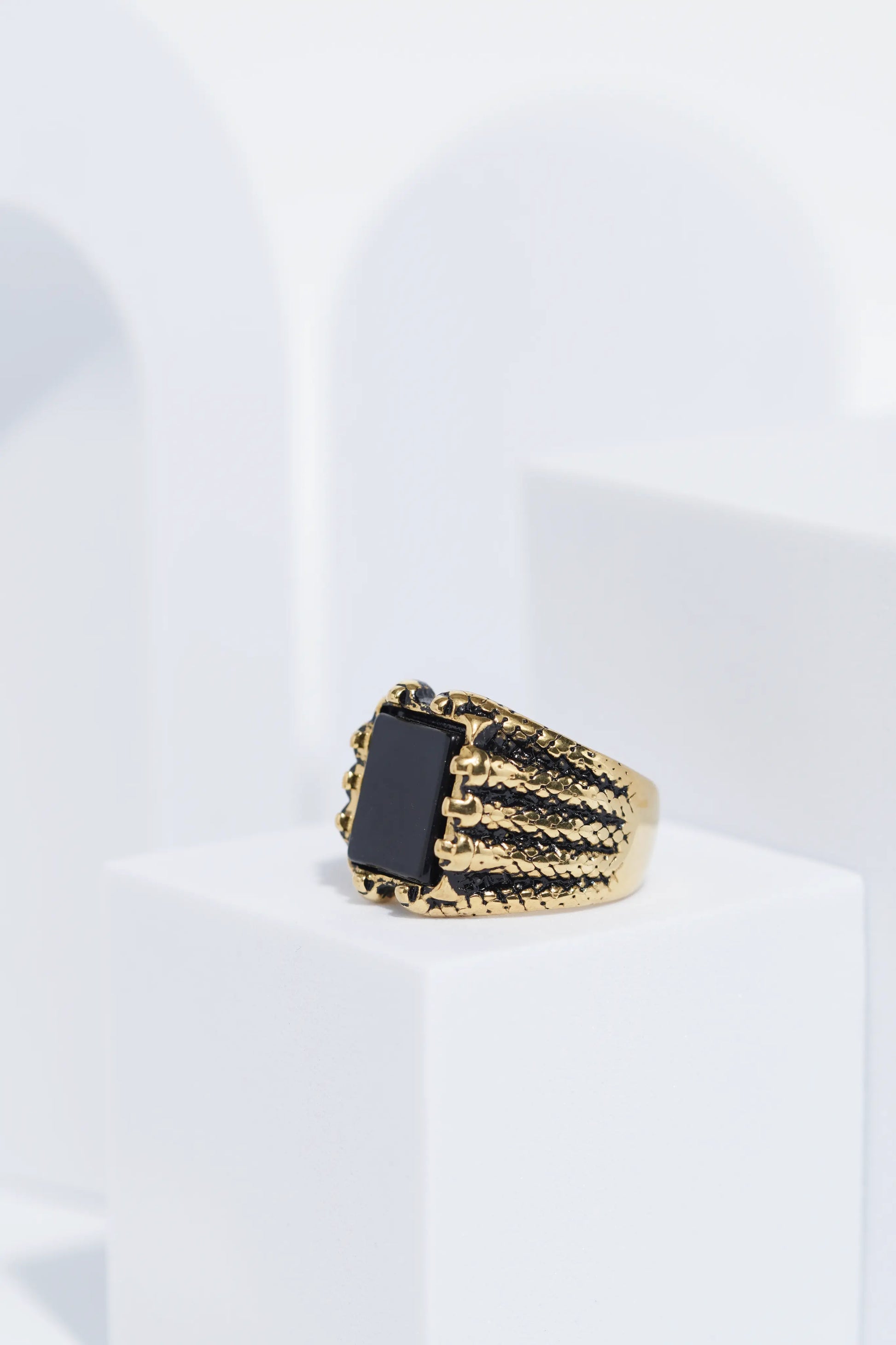 Golden Oxidized Stainless Steel Ring For Men. worldjewel.in men's ring