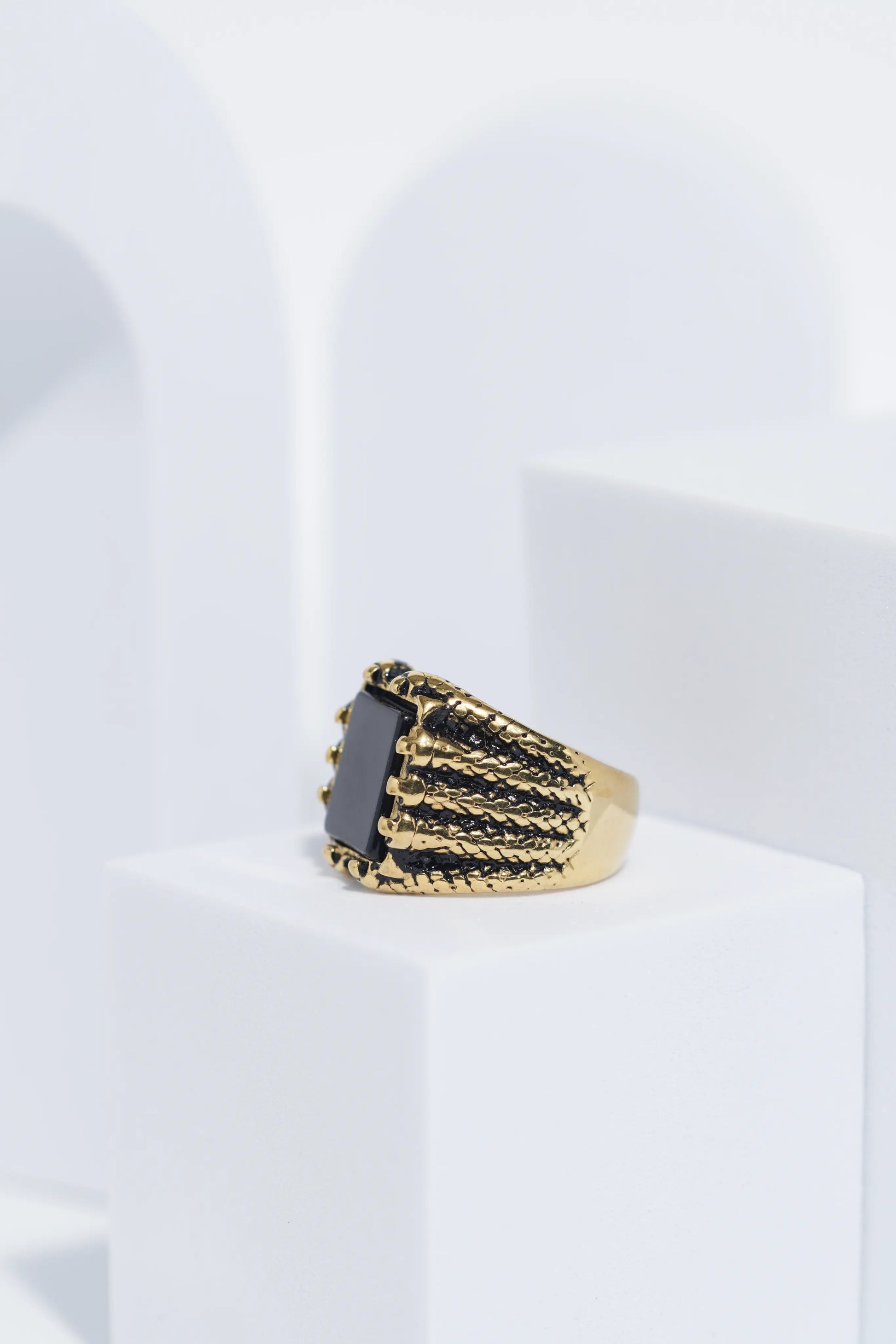 Golden Oxidized Stainless Steel Ring For Men. worldjewel.in men's ring