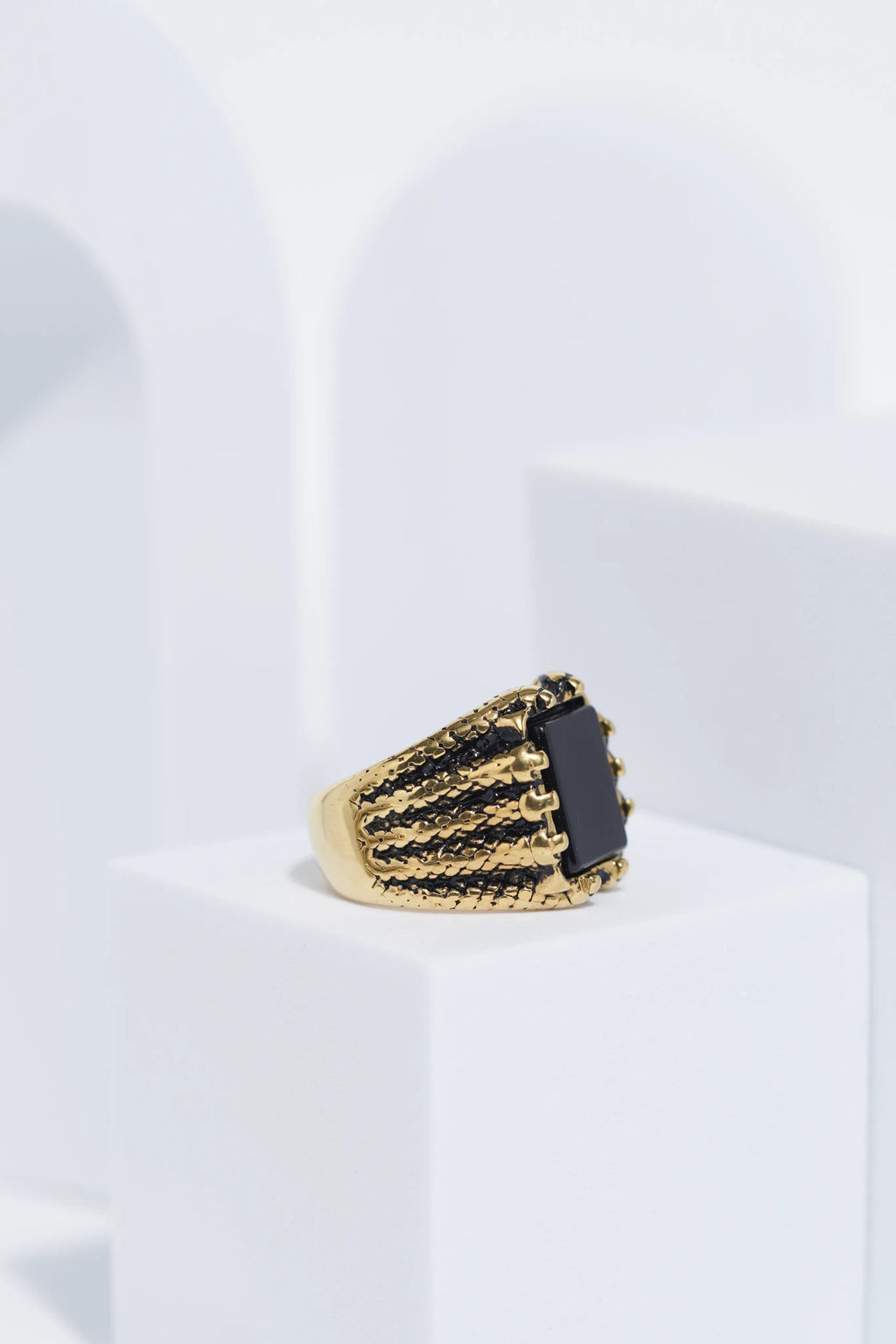 Golden Oxidized Stainless Steel Ring For Men. worldjewel.in men's ring