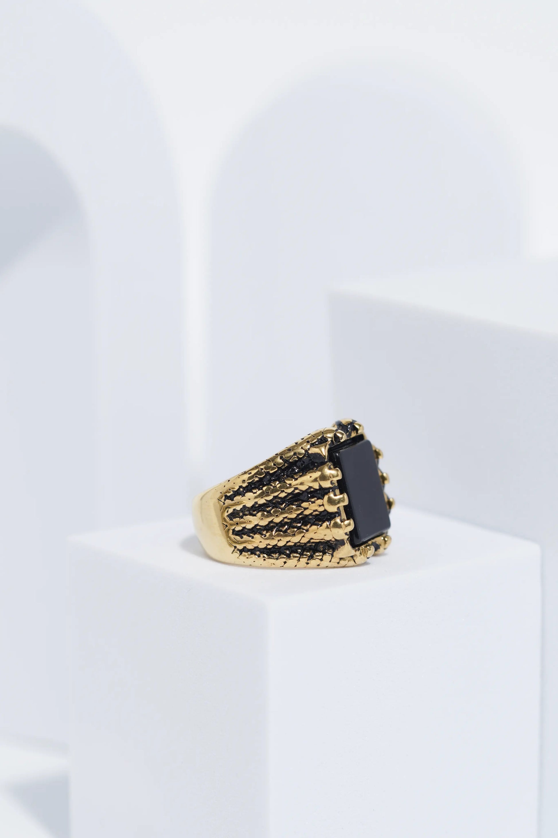 Golden Oxidized Stainless Steel Ring For Men. worldjewel.in men's ring