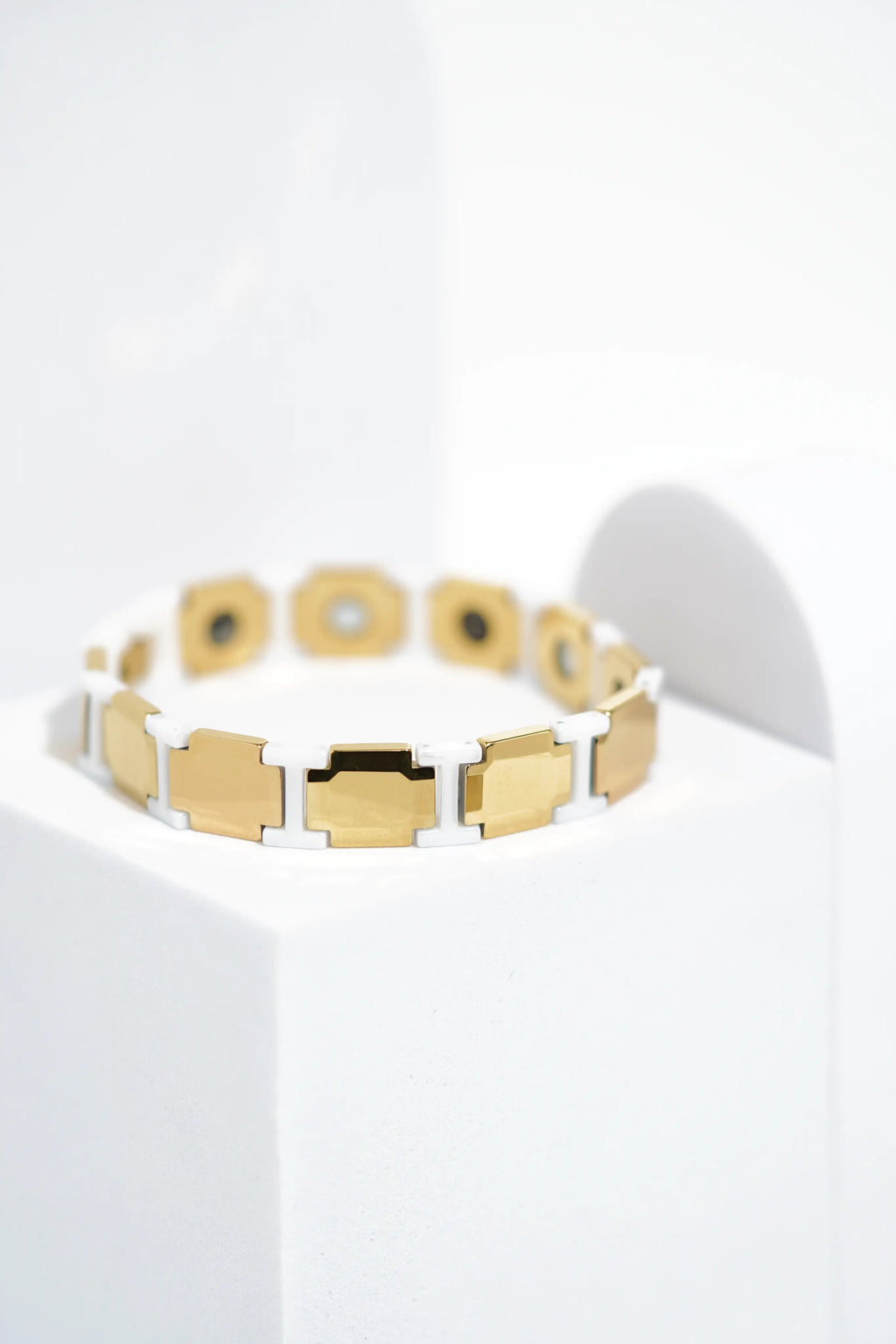 Golden & White Bold Ceramic bracelet for men. worldjewel.in men's bracelets