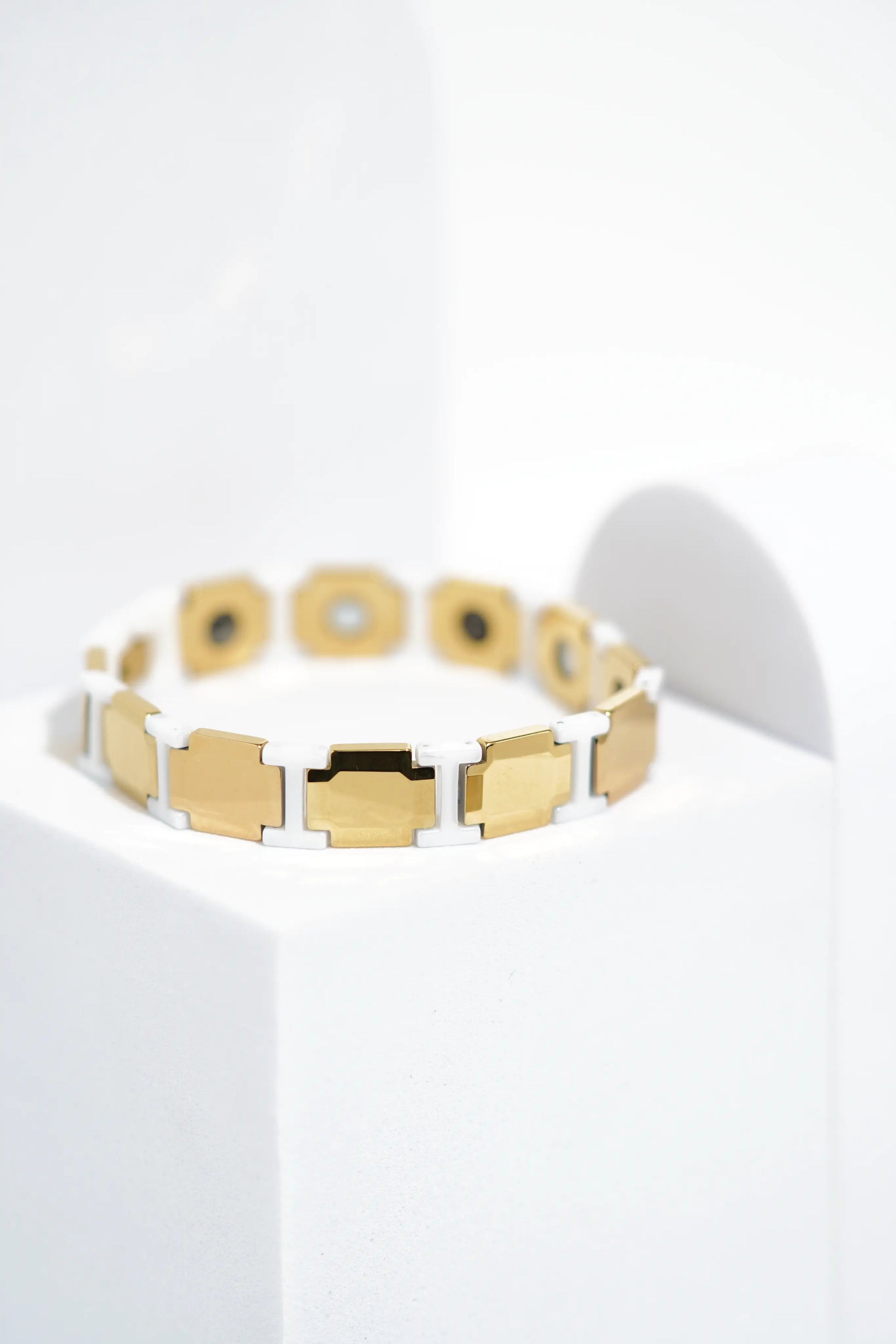 Golden & White Bold Ceramic bracelet for men. worldjewel.in men's bracelets