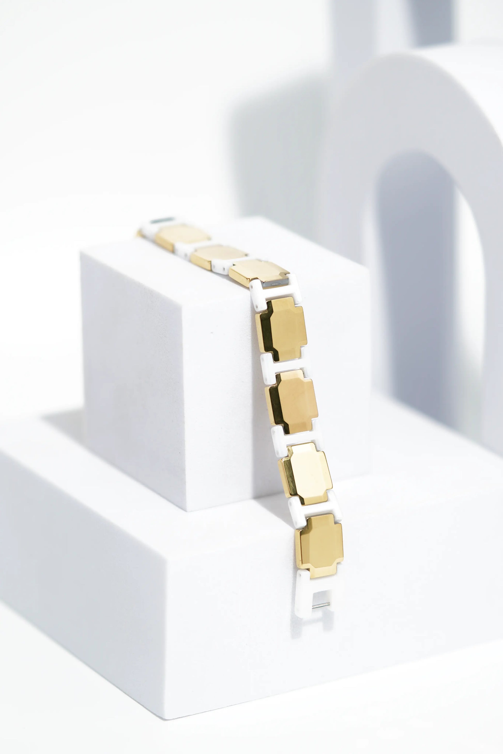Golden & White Bold Ceramic bracelet for men. worldjewel.in men's bracelets