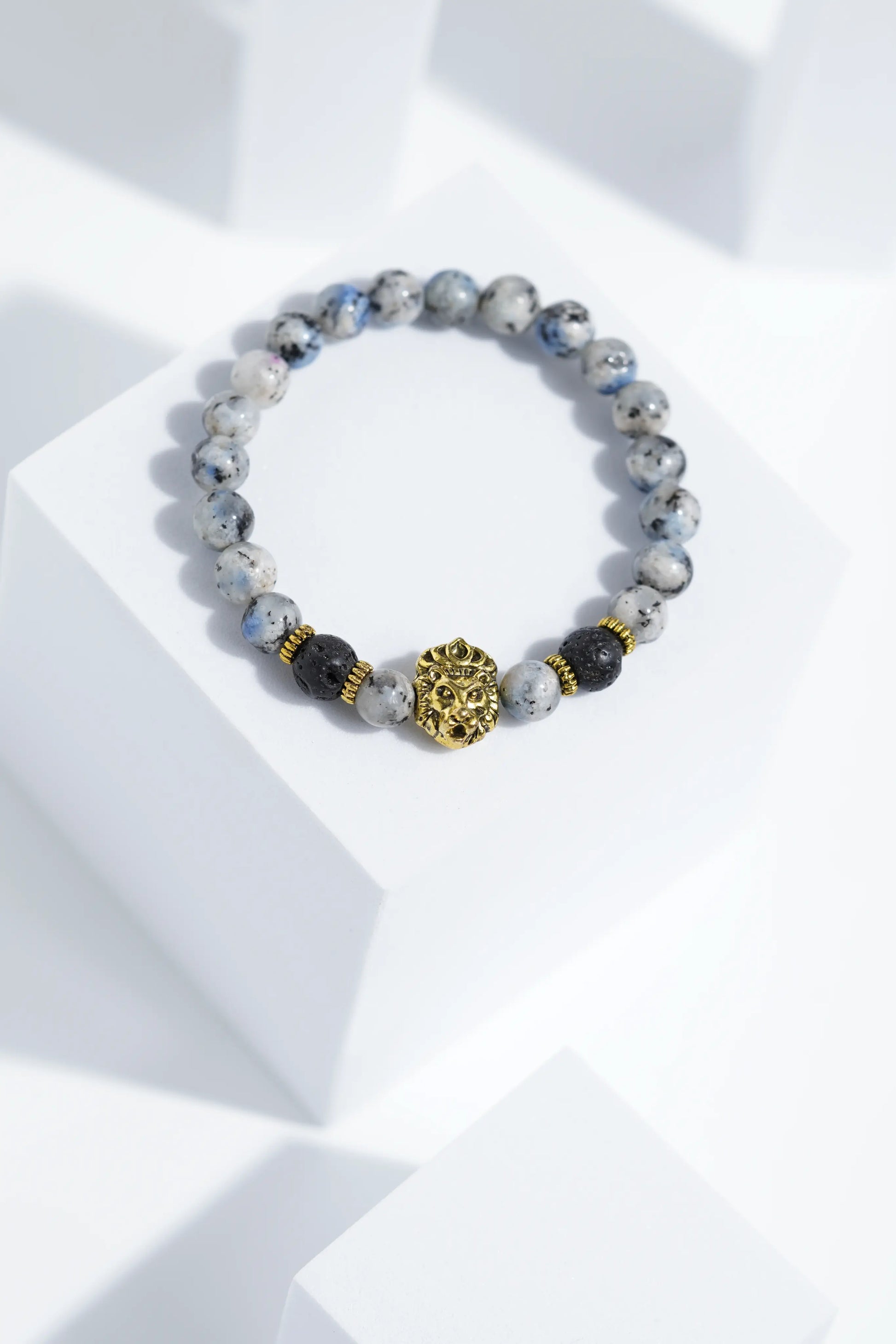 Golden lion Head Blue Bead Bracelets | Unisex. worldjewel.in Bead Bracelets