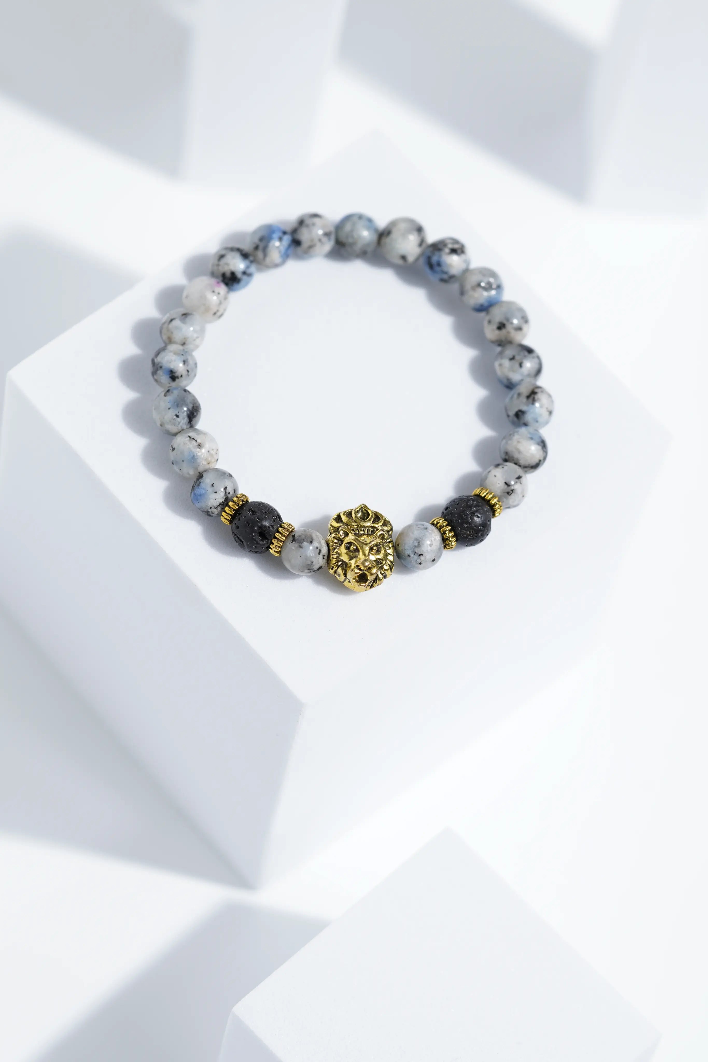 Golden lion Head Blue Bead Bracelets | Unisex. worldjewel.in Bead Bracelets