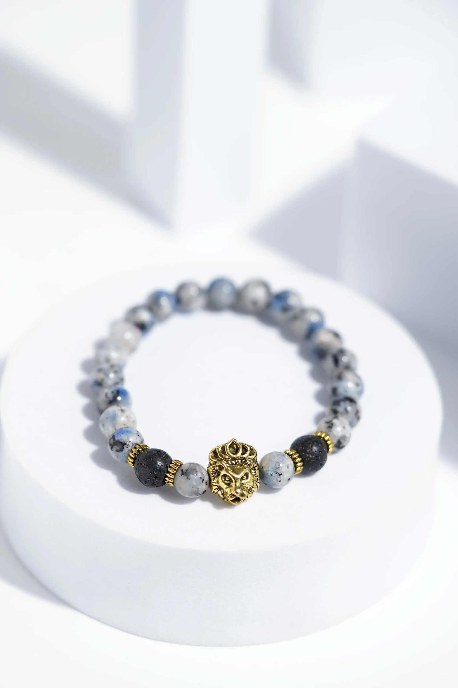 Golden lion Head Blue Bead Bracelets | Unisex. worldjewel.in Bead Bracelets