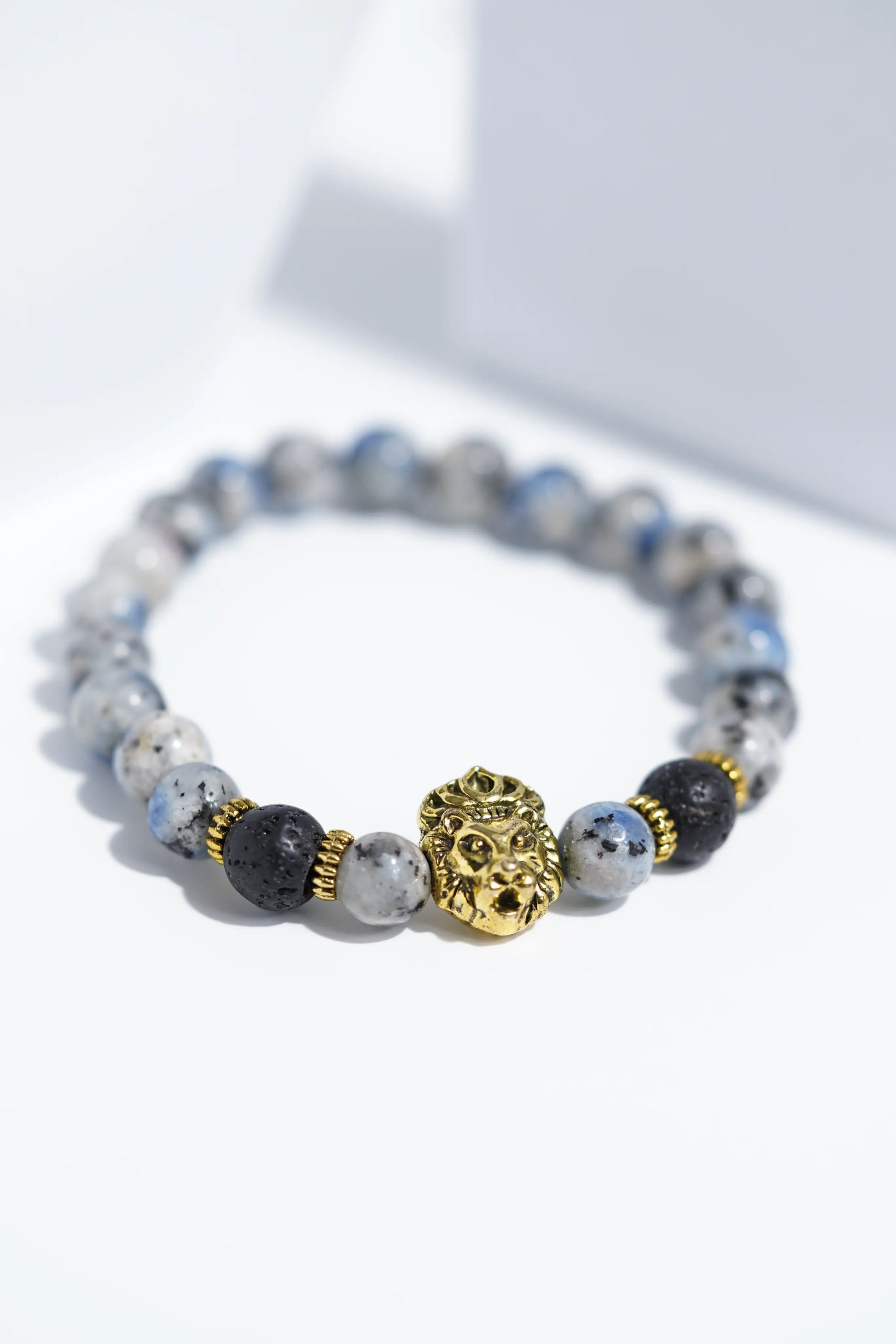 Golden lion Head Blue Bead Bracelets | Unisex. worldjewel.in Bead Bracelets