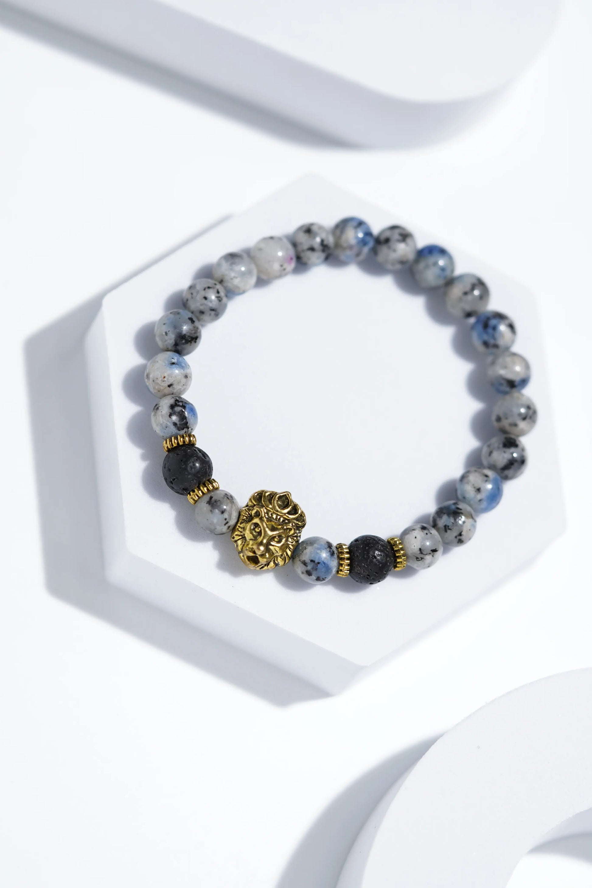 Golden lion Head Blue Bead Bracelets | Unisex. worldjewel.in Bead Bracelets
