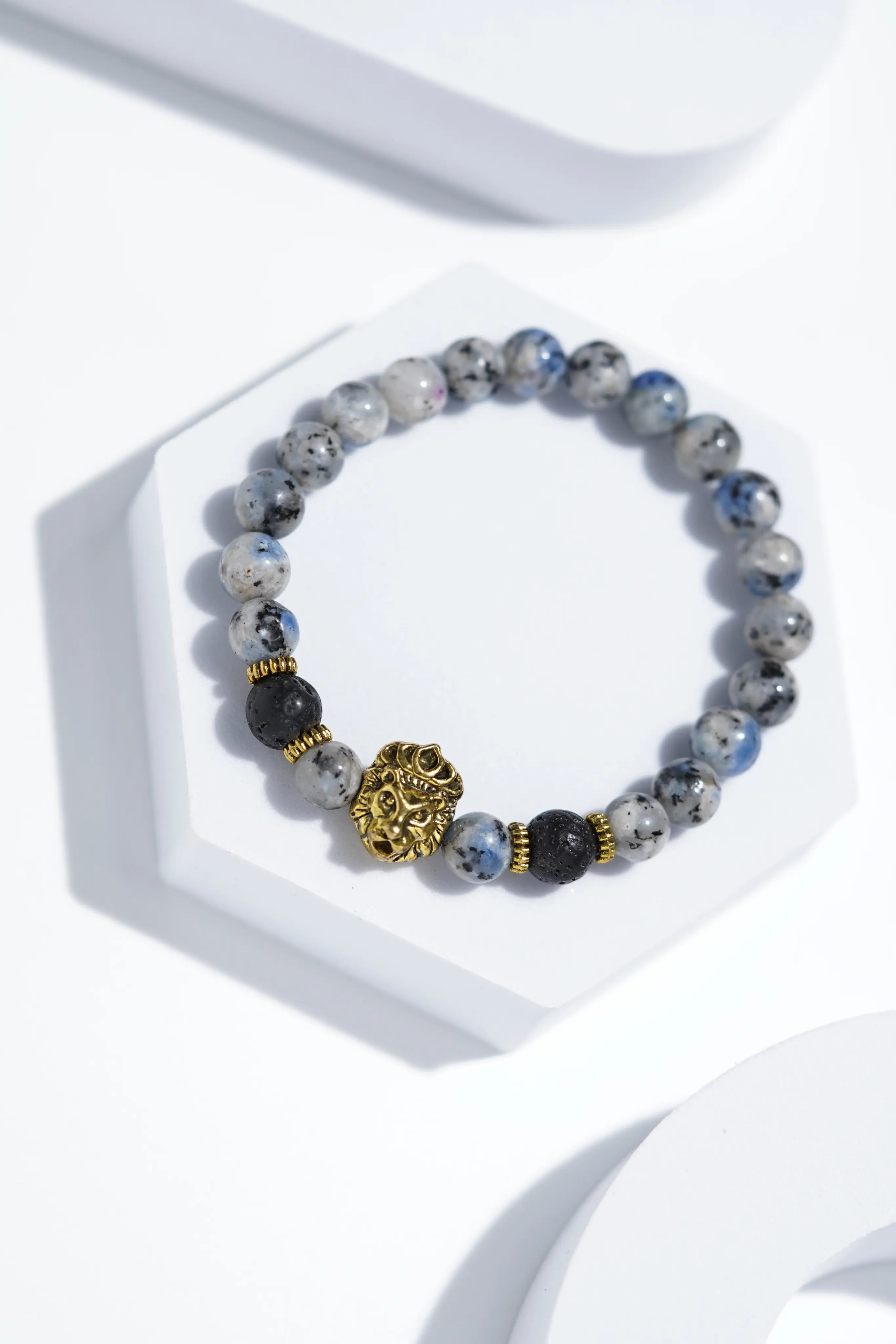 Golden lion Head Blue Bead Bracelets | Unisex. worldjewel.in Bead Bracelets