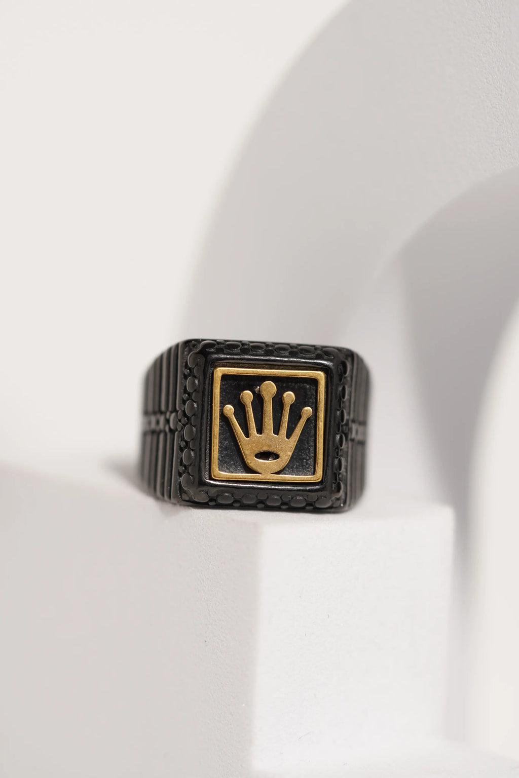 Matte Black & Golden Crown Stainless Steel Finger Ring For Men worldjewel.in men's ring