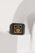 Matte Black & Golden Crown Stainless Steel Finger Ring For Men worldjewel.in men's ring