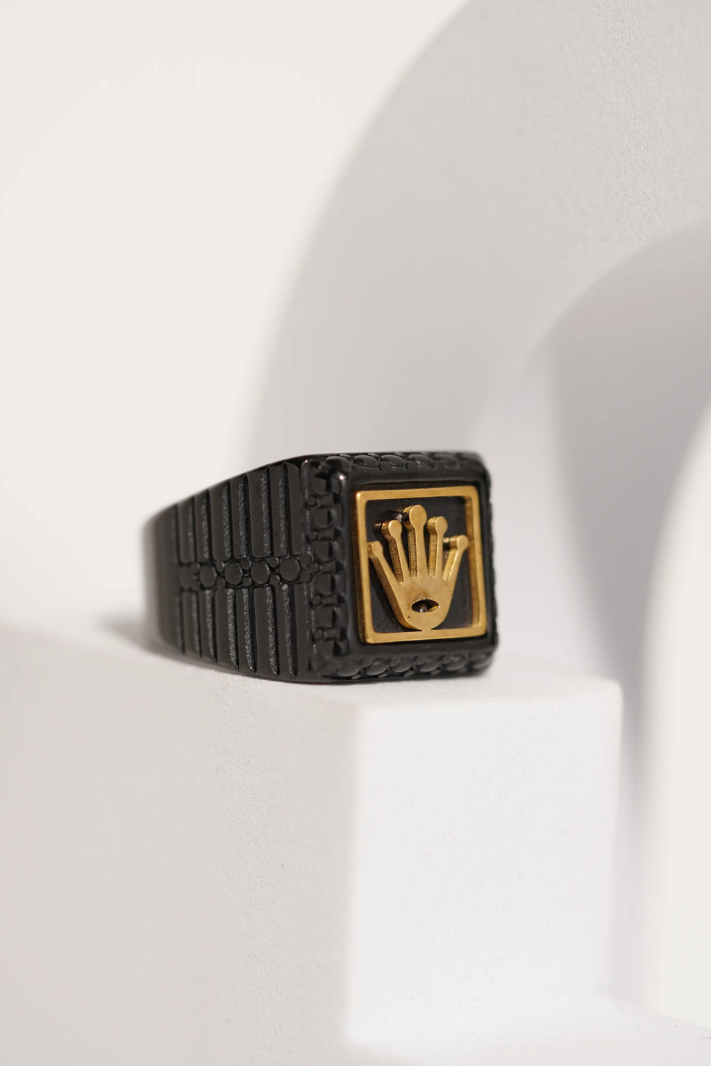 Matte Black & Golden Crown Stainless Steel Finger Ring For Men worldjewel.in men's ring