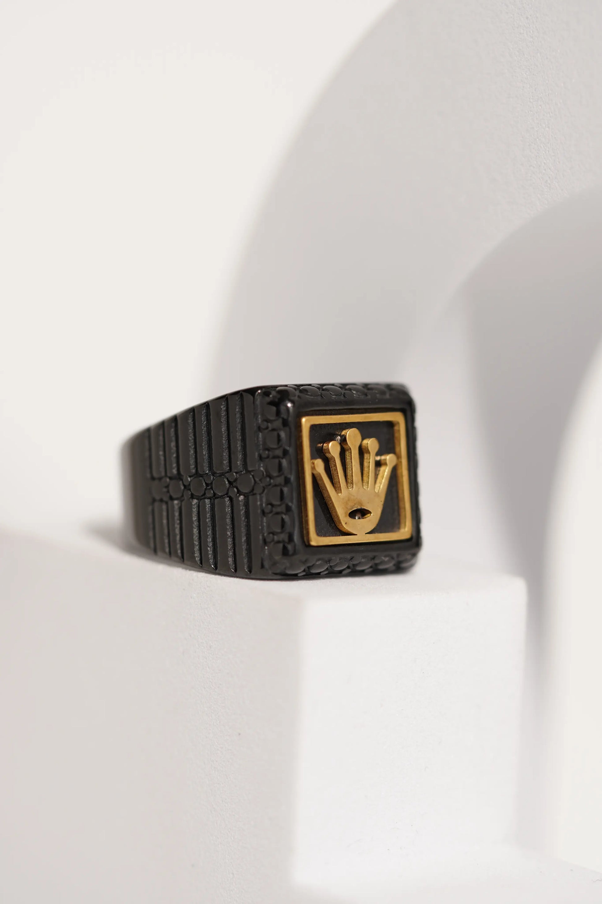 Matte Black & Golden Crown Stainless Steel Finger Ring For Men worldjewel.in men's ring