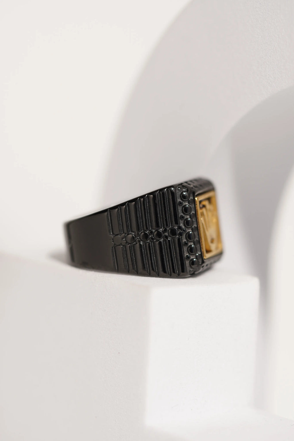 Matte Black & Golden Crown Stainless Steel Finger Ring For Men worldjewel.in men's ring