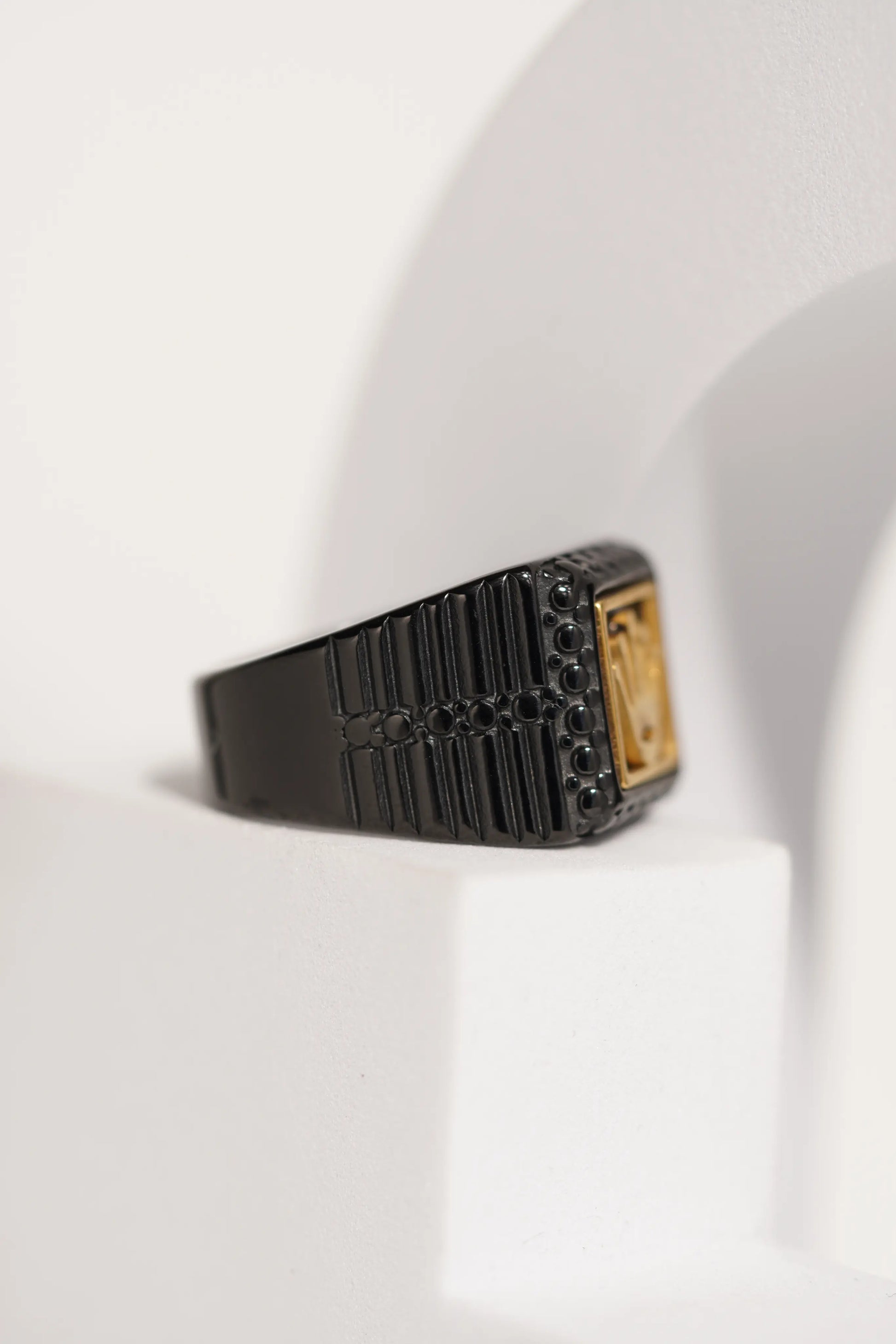 Matte Black & Golden Crown Stainless Steel Finger Ring For Men worldjewel.in men's ring
