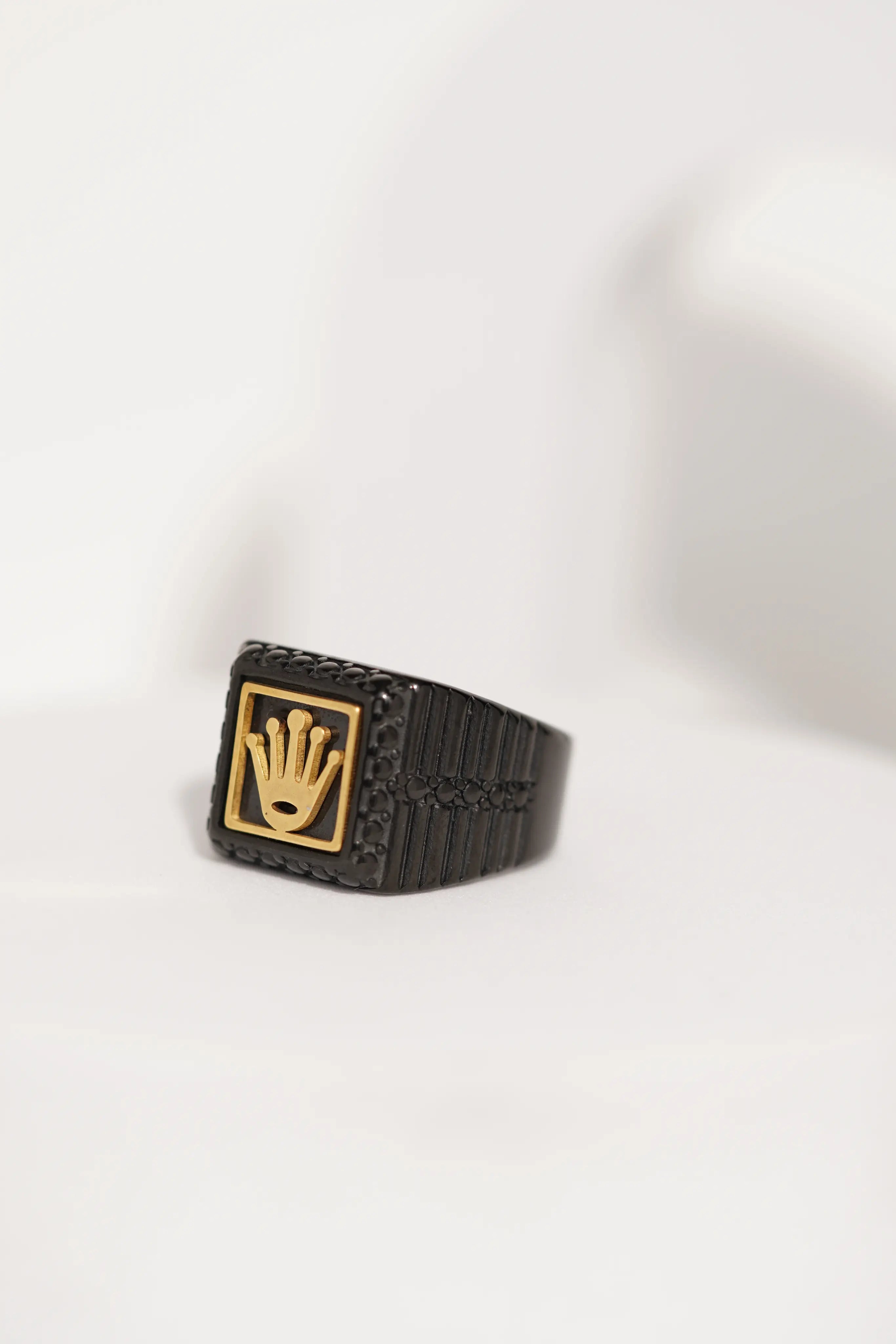 Matte Black & Golden Crown Stainless Steel Finger Ring For Men worldjewel.in men's ring