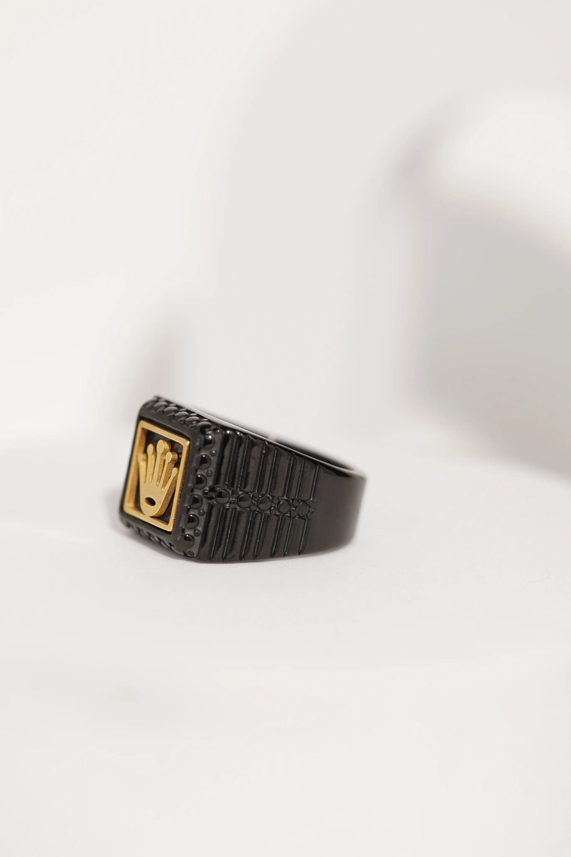Matte Black & Golden Crown Stainless Steel Finger Ring For Men worldjewel.in men's ring
