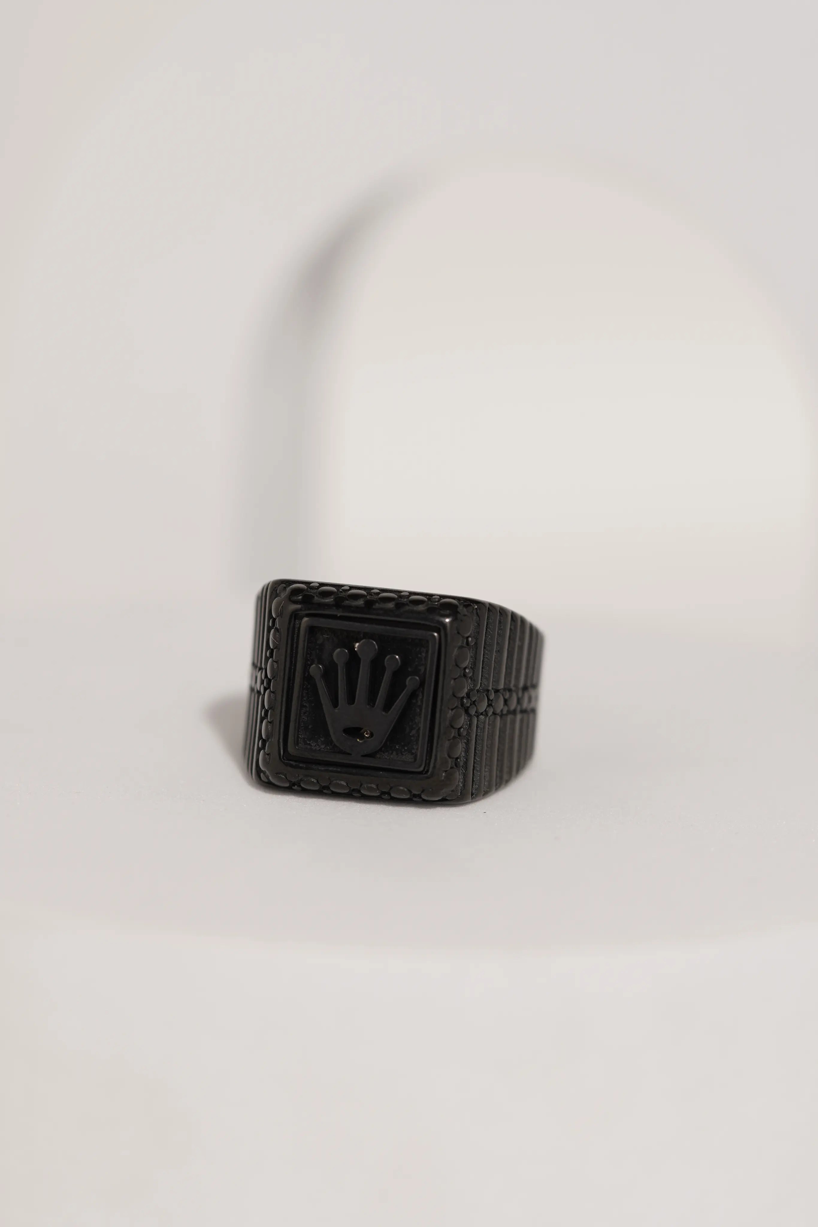 Matte Black & Golden Crown Stainless Steel Finger Ring For Men worldjewel.in men's ring