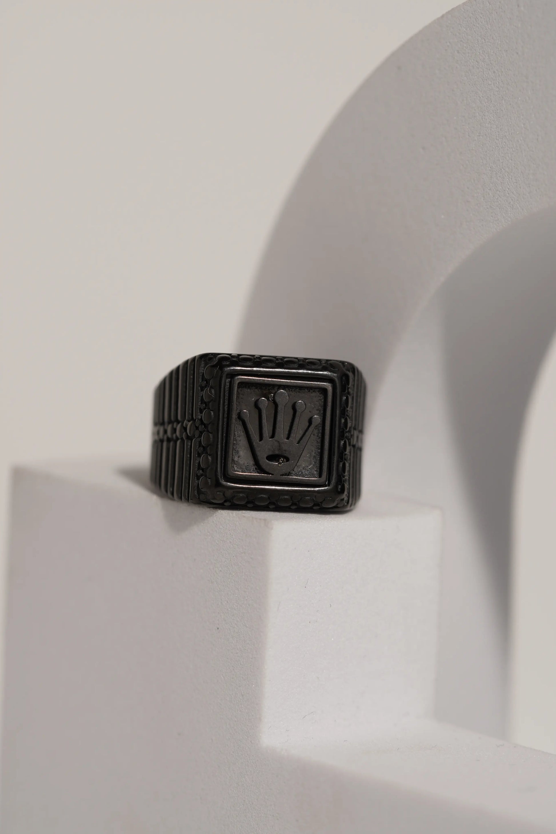 Matte Black & Golden Crown Stainless Steel Finger Ring For Men worldjewel.in men's ring