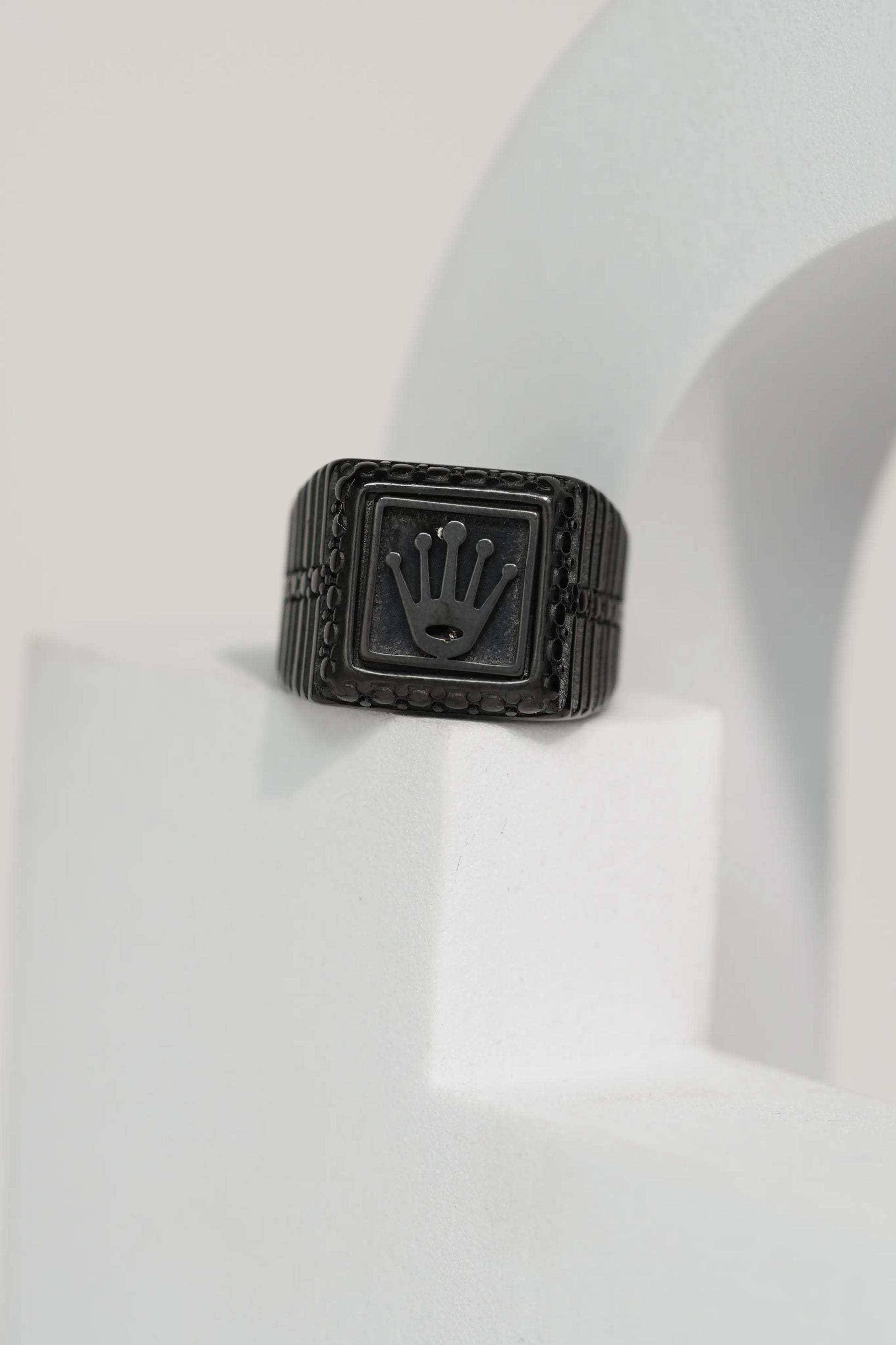 Matte Black & Golden Crown Stainless Steel Finger Ring For Men worldjewel.in men's ring