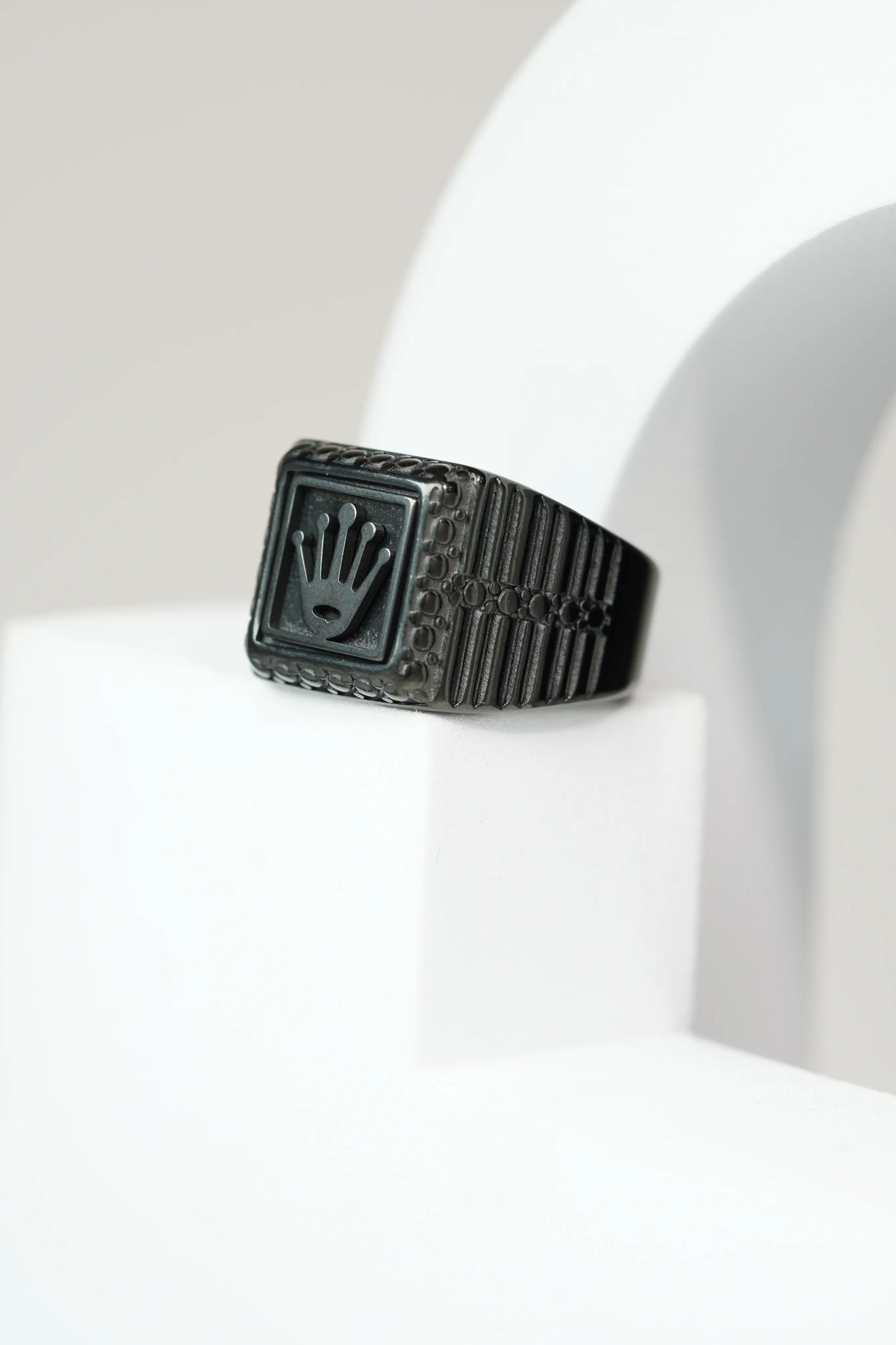 Matte Black & Golden Crown Stainless Steel Finger Ring For Men worldjewel.in men's ring