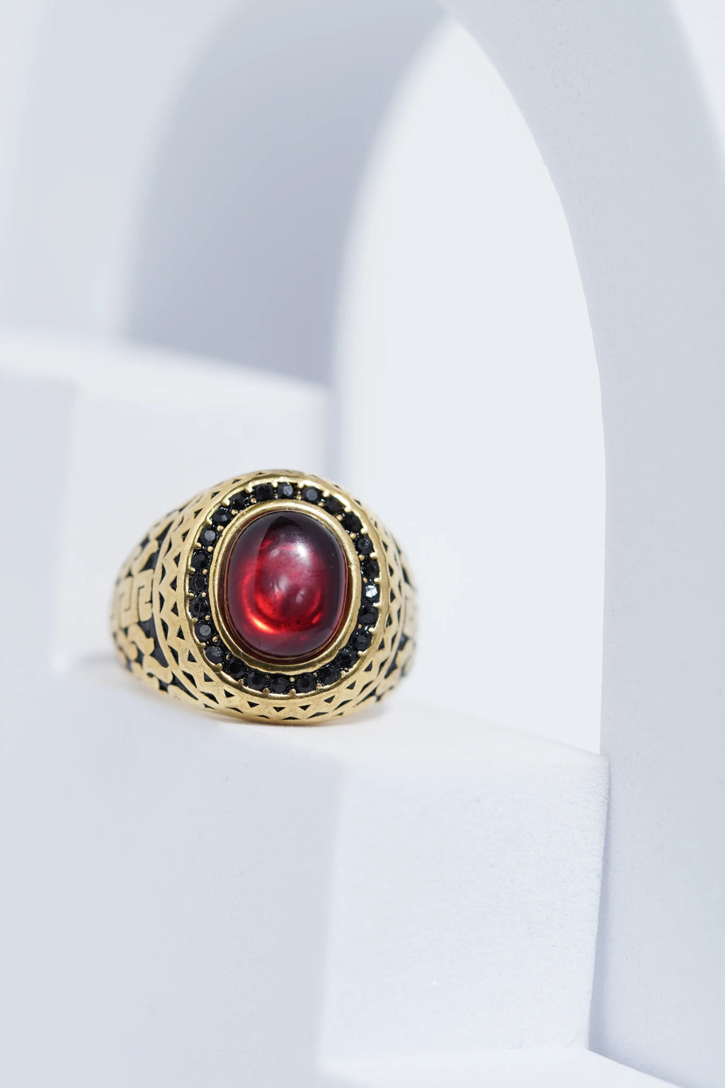 Oval Red Stone Diamond Ring For Men worldjewel.in men's ring